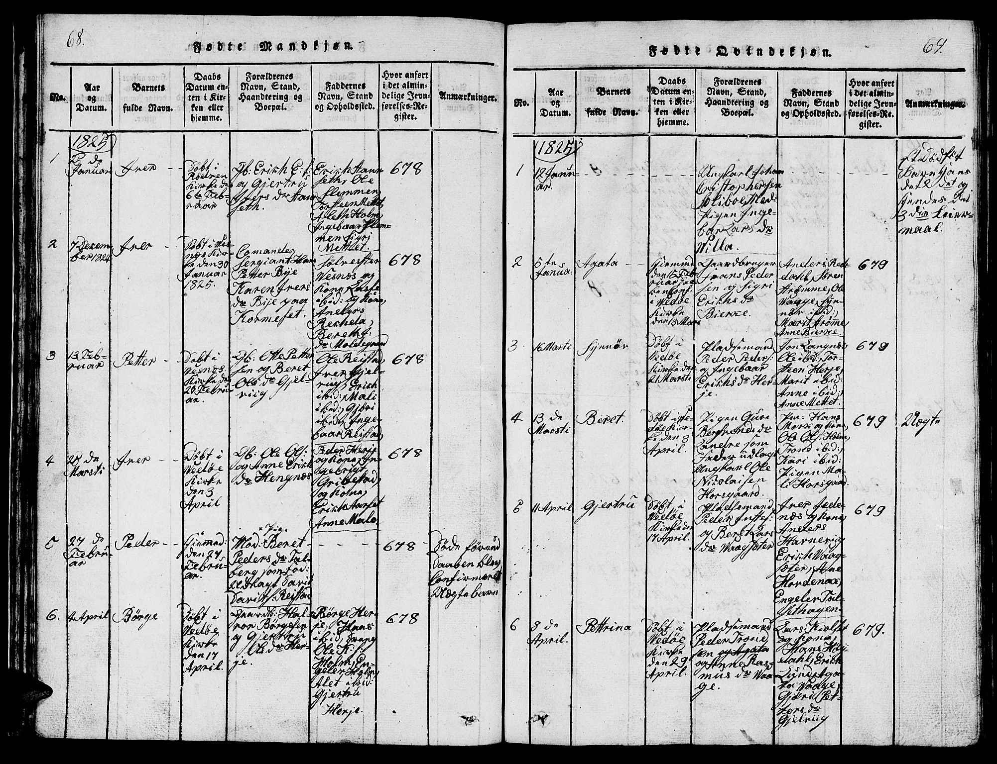 Ministerialprotokoller, klokkerbøker og fødselsregistre - Møre og Romsdal, AV/SAT-A-1454/547/L0610: Klokkerbok nr. 547C01, 1818-1839, s. 68-69