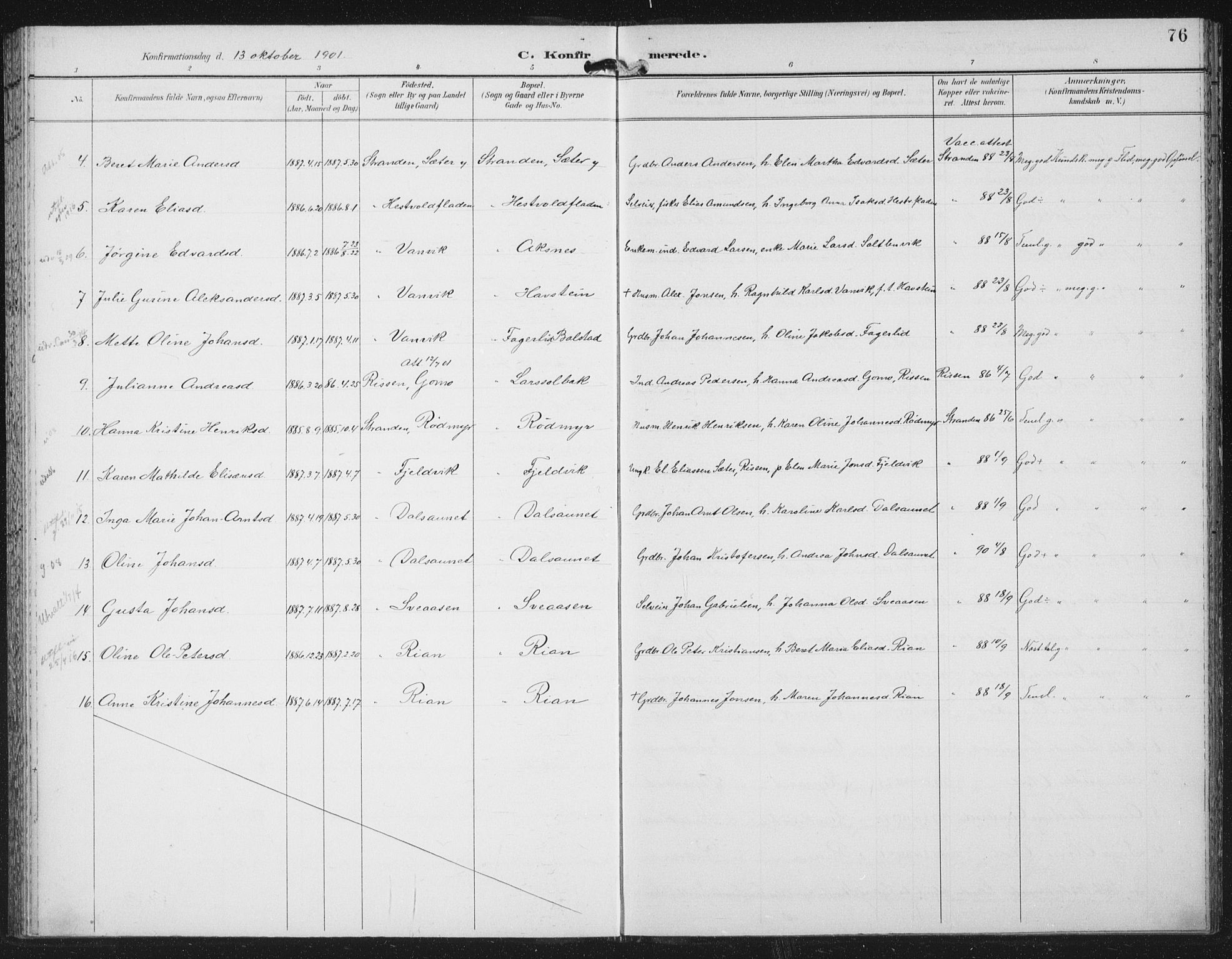 Ministerialprotokoller, klokkerbøker og fødselsregistre - Nord-Trøndelag, SAT/A-1458/702/L0024: Ministerialbok nr. 702A02, 1898-1914, s. 76