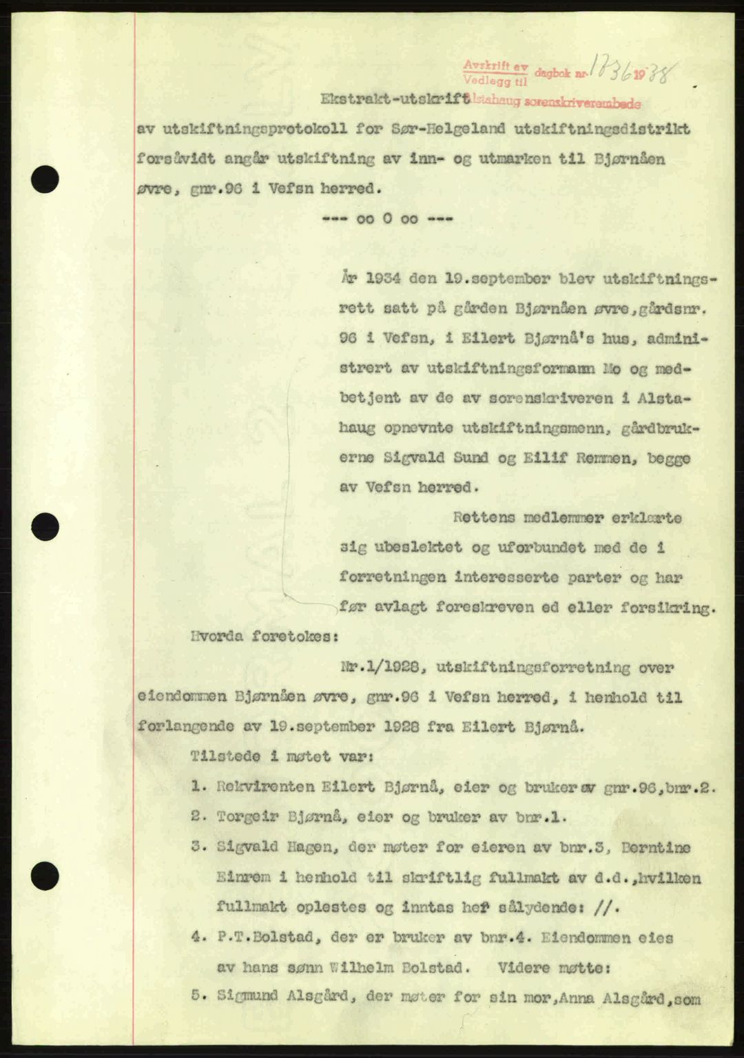 Alstahaug sorenskriveri, SAT/A-1009: Pantebok nr. A3, 1937-1938, Dagboknr: 1736/1938