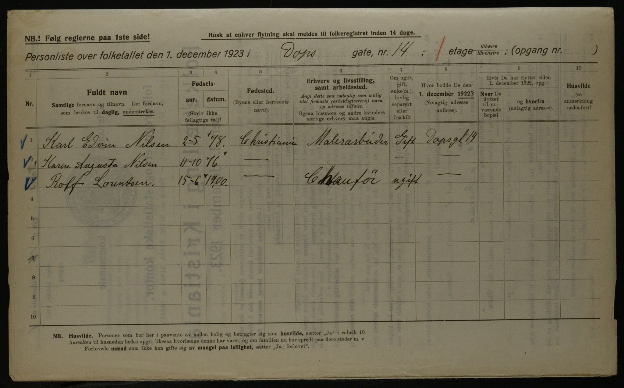 OBA, Kommunal folketelling 1.12.1923 for Kristiania, 1923, s. 17821