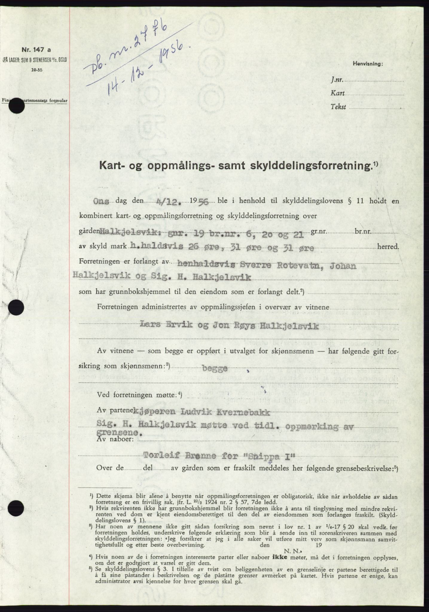Søre Sunnmøre sorenskriveri, SAT/A-4122/1/2/2C/L0105: Pantebok nr. 31A, 1956-1957, Dagboknr: 2776/1956