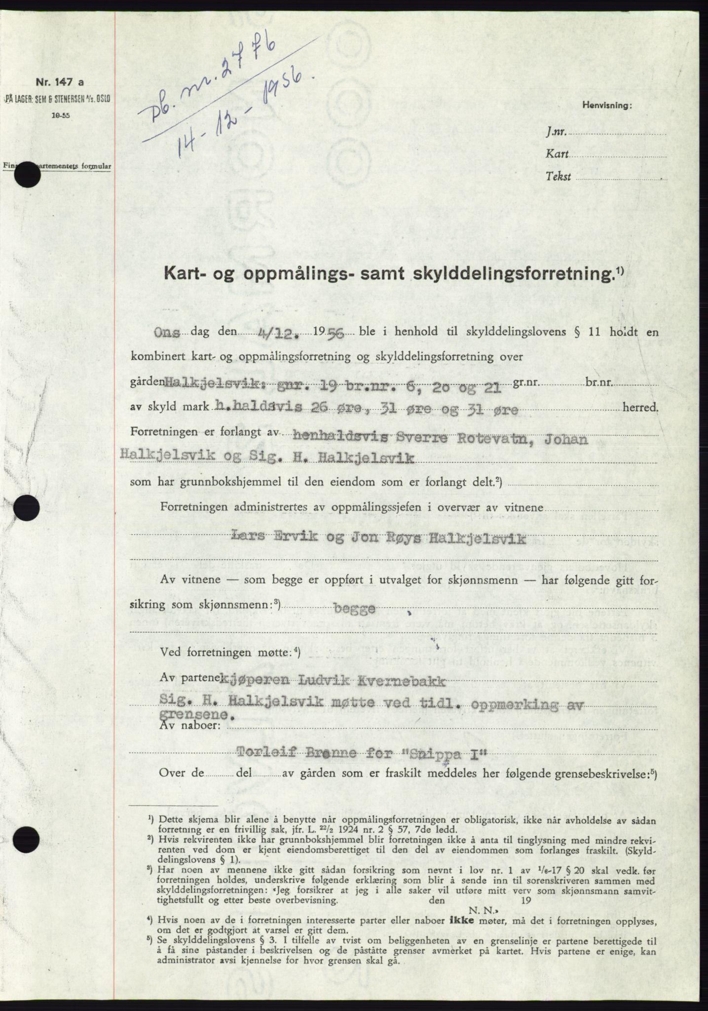 Søre Sunnmøre sorenskriveri, AV/SAT-A-4122/1/2/2C/L0105: Pantebok nr. 31A, 1956-1957, Dagboknr: 2776/1956