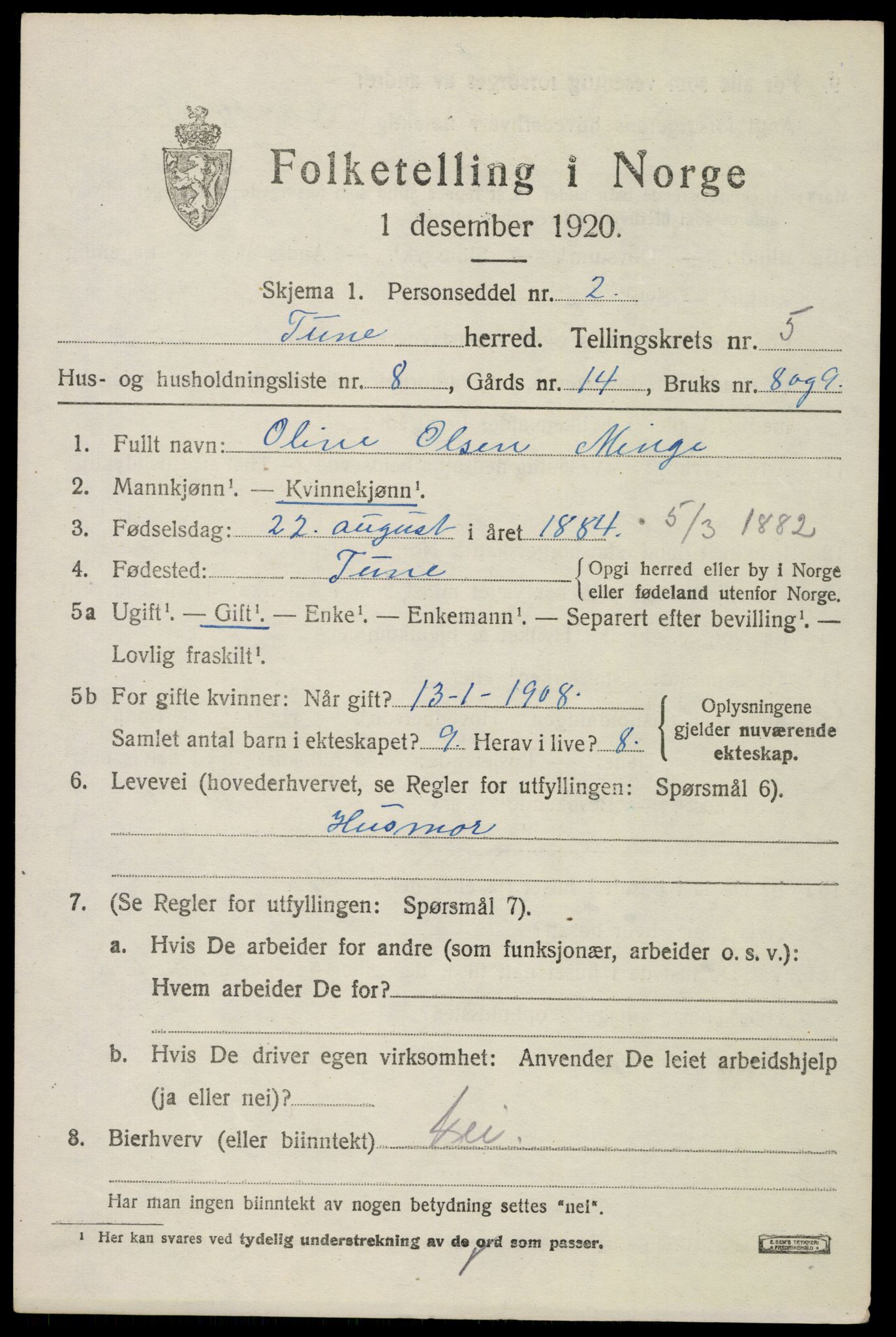 SAO, Folketelling 1920 for 0130 Tune herred, 1920, s. 5506