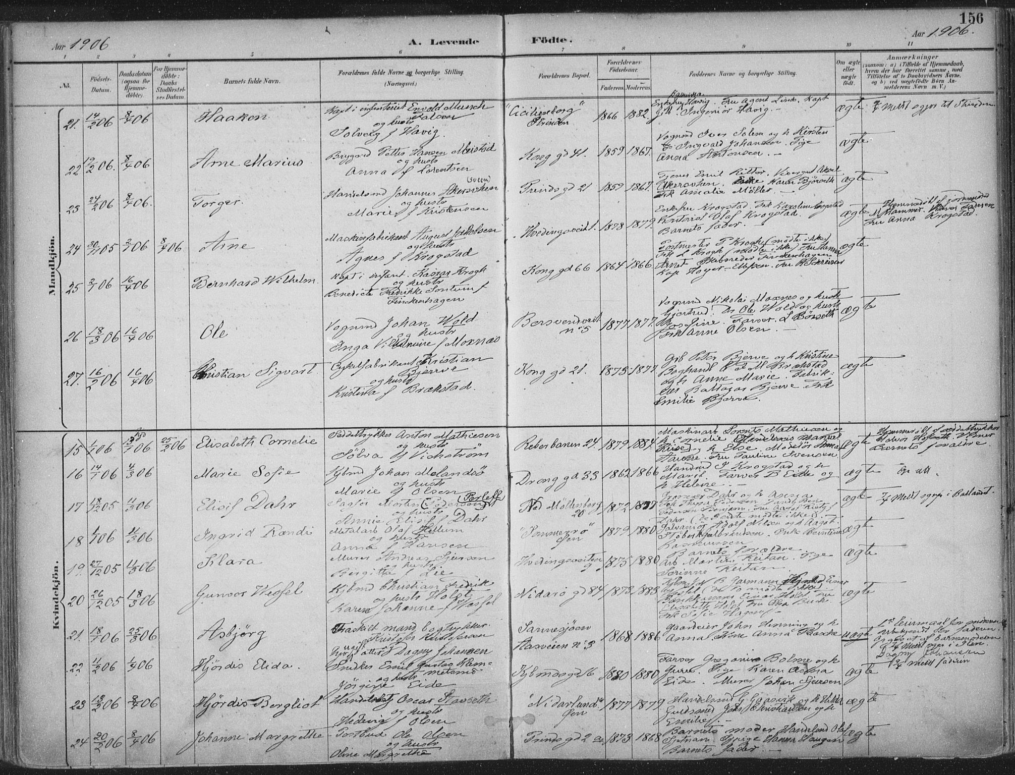 Ministerialprotokoller, klokkerbøker og fødselsregistre - Sør-Trøndelag, SAT/A-1456/601/L0062: Ministerialbok nr. 601A30, 1891-1911, s. 156