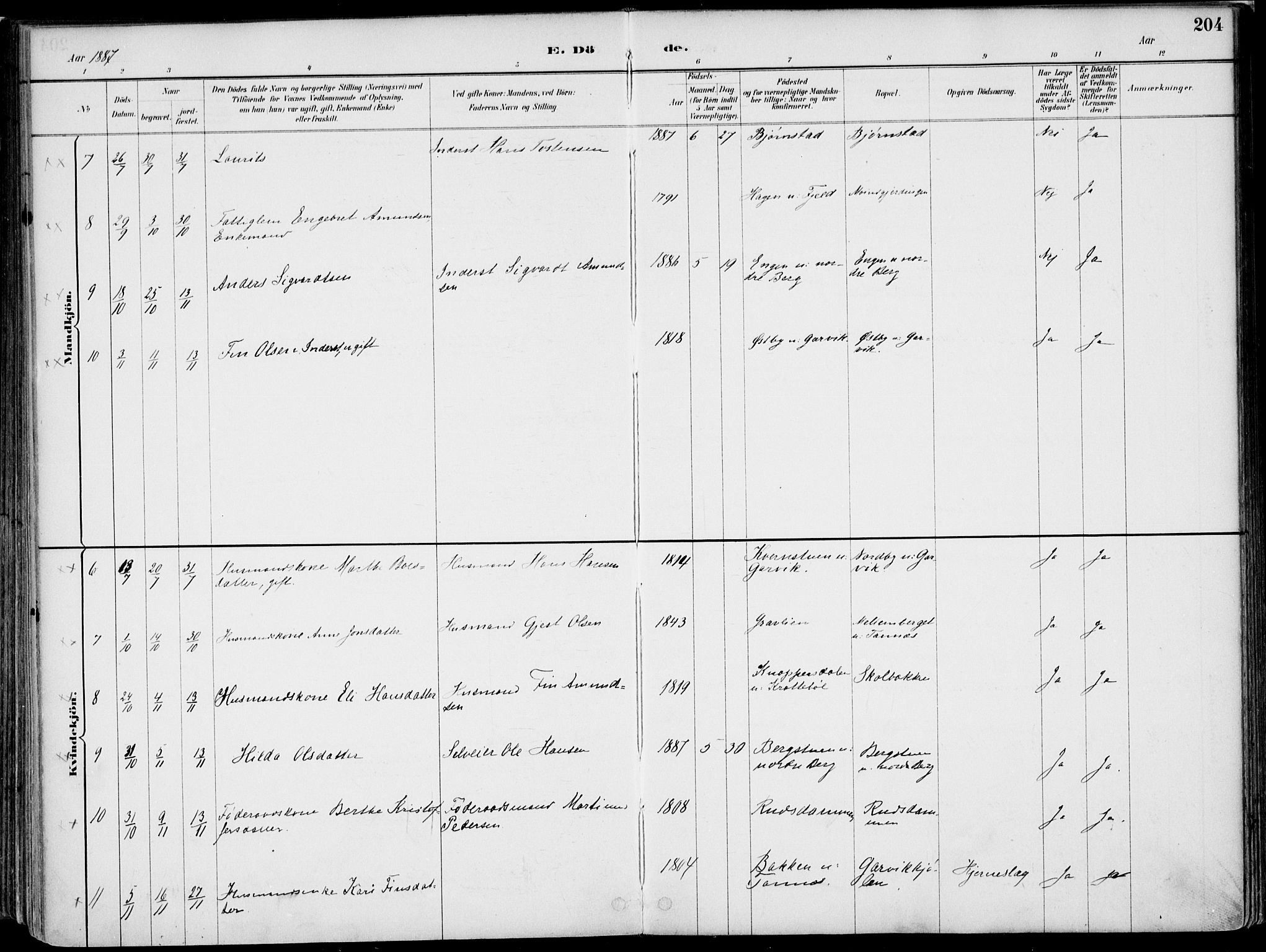 Nord-Odal prestekontor, AV/SAH-PREST-032/H/Ha/Haa/L0008: Ministerialbok nr. 8, 1886-1901, s. 204