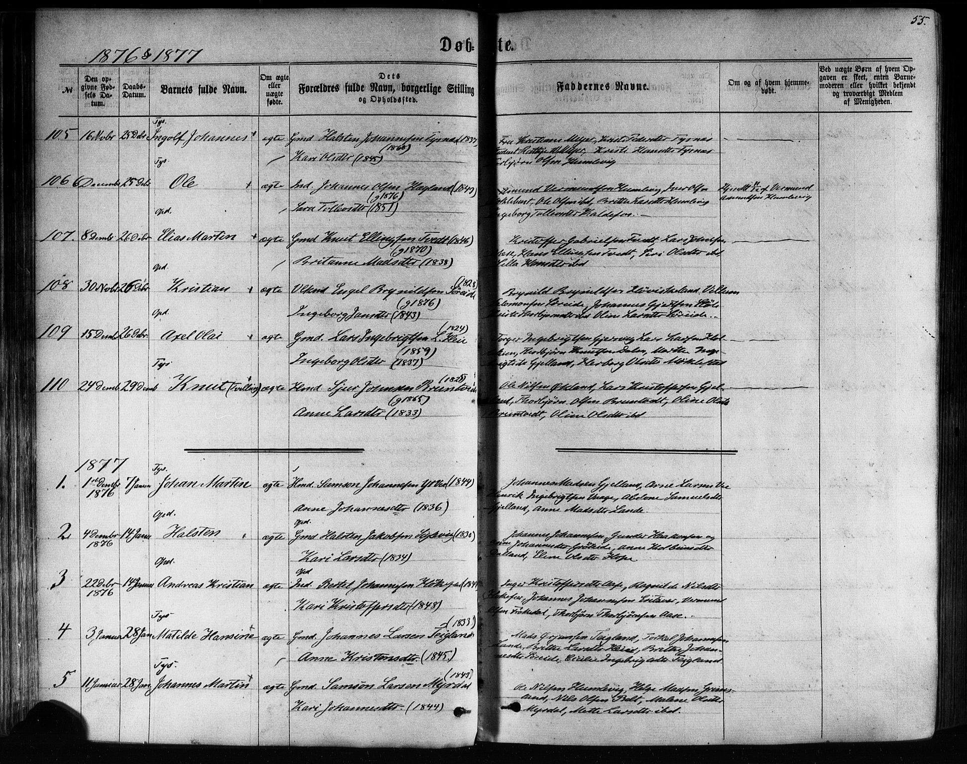 Tysnes sokneprestembete, AV/SAB-A-78601/H/Haa: Ministerialbok nr. A 12, 1872-1886, s. 55