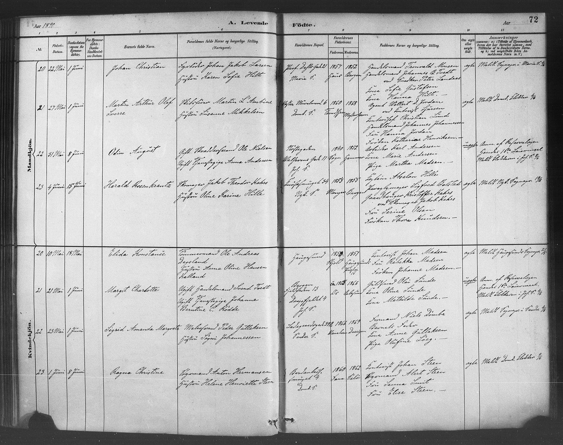 Fødselsstiftelsens sokneprestembete*, SAB/-: Ministerialbok nr. A 2, 1884-1900, s. 72