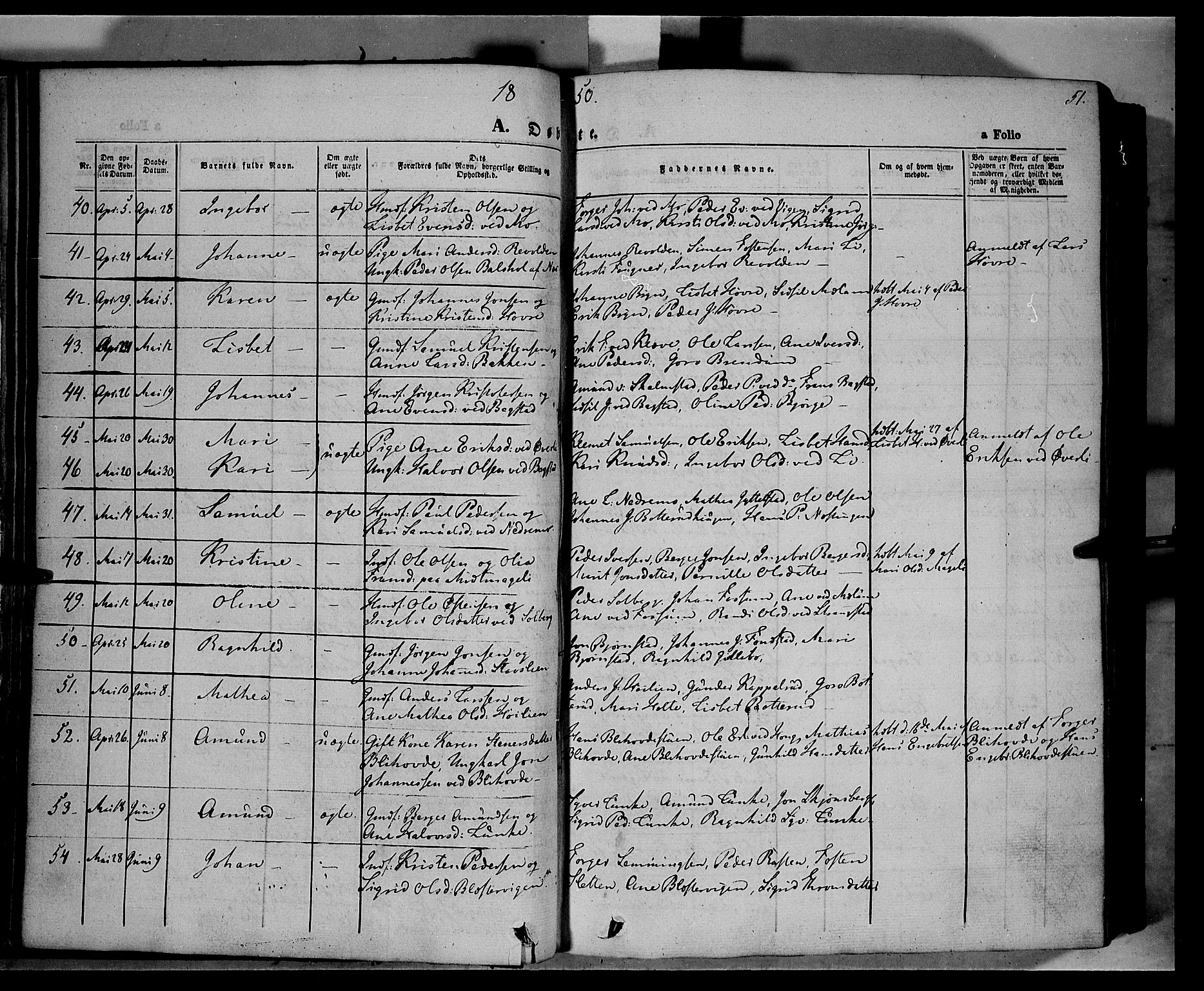 Øyer prestekontor, AV/SAH-PREST-084/H/Ha/Haa/L0005: Ministerialbok nr. 5, 1842-1857, s. 51