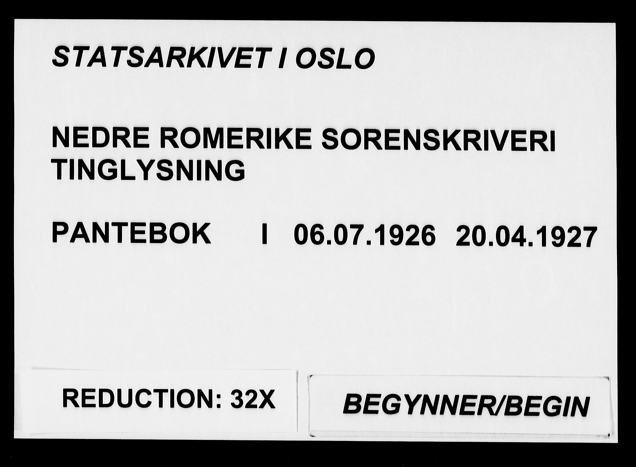 Nedre Romerike sorenskriveri, AV/SAO-A-10469/G/Gb/Gba/L0071: Pantebok nr. I, 1926-1927