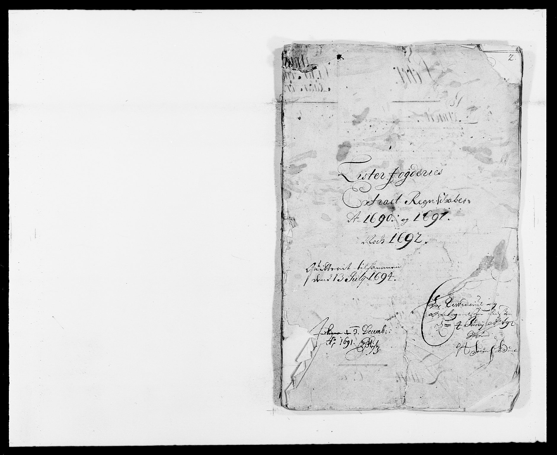 Rentekammeret inntil 1814, Reviderte regnskaper, Fogderegnskap, AV/RA-EA-4092/R41/L2536: Fogderegnskap Lista, 1690-1693, s. 1