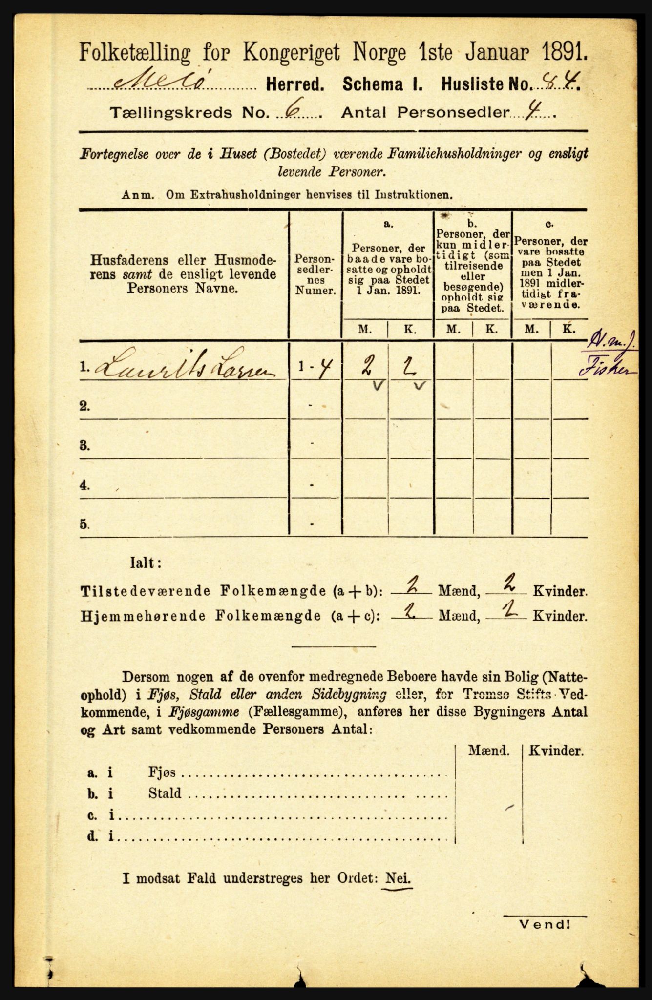 RA, Folketelling 1891 for 1837 Meløy herred, 1891, s. 2142