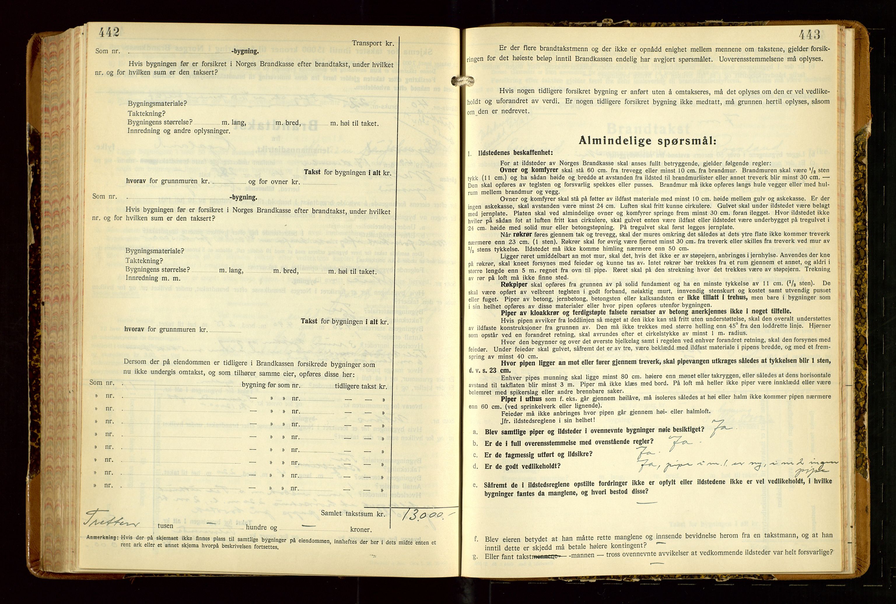 Eigersund lensmannskontor, SAST/A-100171/Gob/L0007: "Brandtakstprotokoll", 1938-1955, s. 442-443