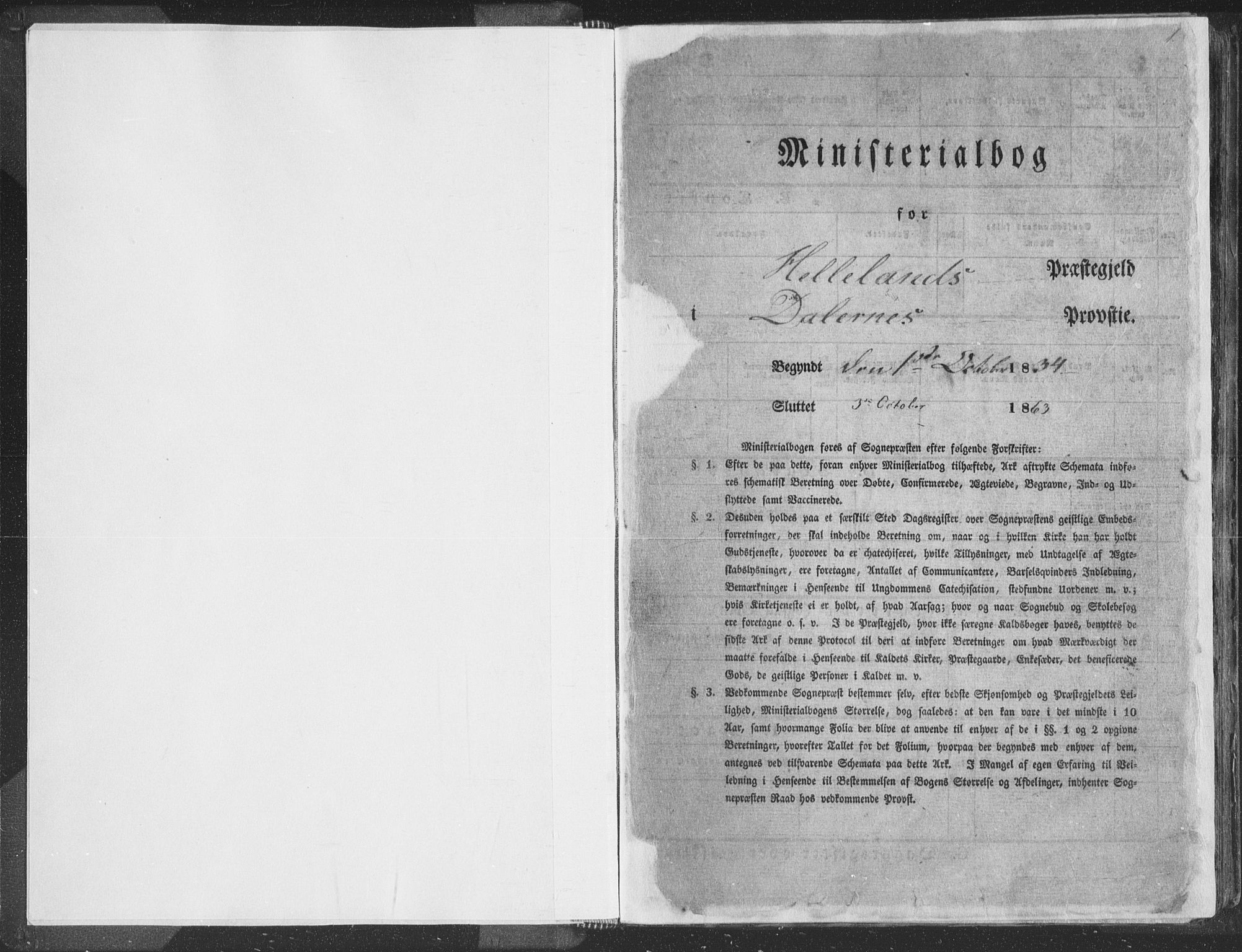 Helleland sokneprestkontor, SAST/A-101810: Ministerialbok nr. A 6.1, 1834-1863, s. 1