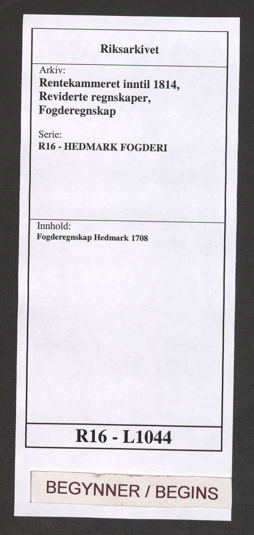 Rentekammeret inntil 1814, Reviderte regnskaper, Fogderegnskap, RA/EA-4092/R16/L1044: Fogderegnskap Hedmark, 1708, s. 1