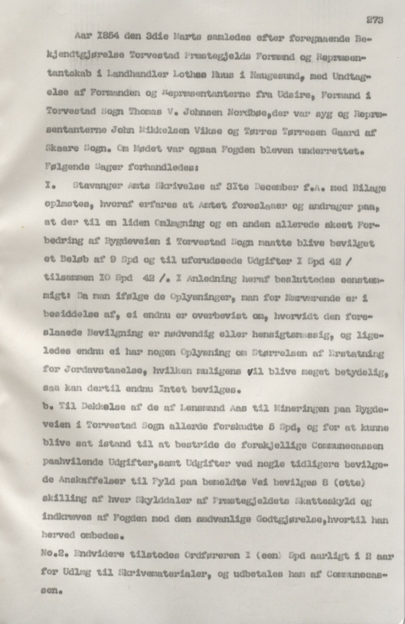 Torvastad kommune - Formannskapet, IKAR/K-101331/A/L0002: Avskrift av forhandlingsprotokoll, 1837-1855, s. 273