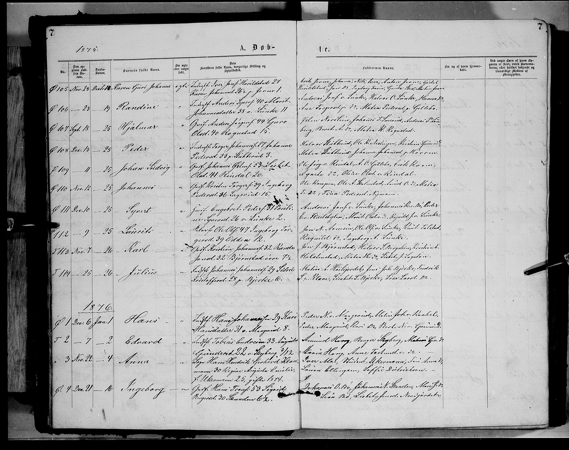 Øyer prestekontor, AV/SAH-PREST-084/H/Ha/Haa/L0007: Ministerialbok nr. 7, 1875-1878, s. 7