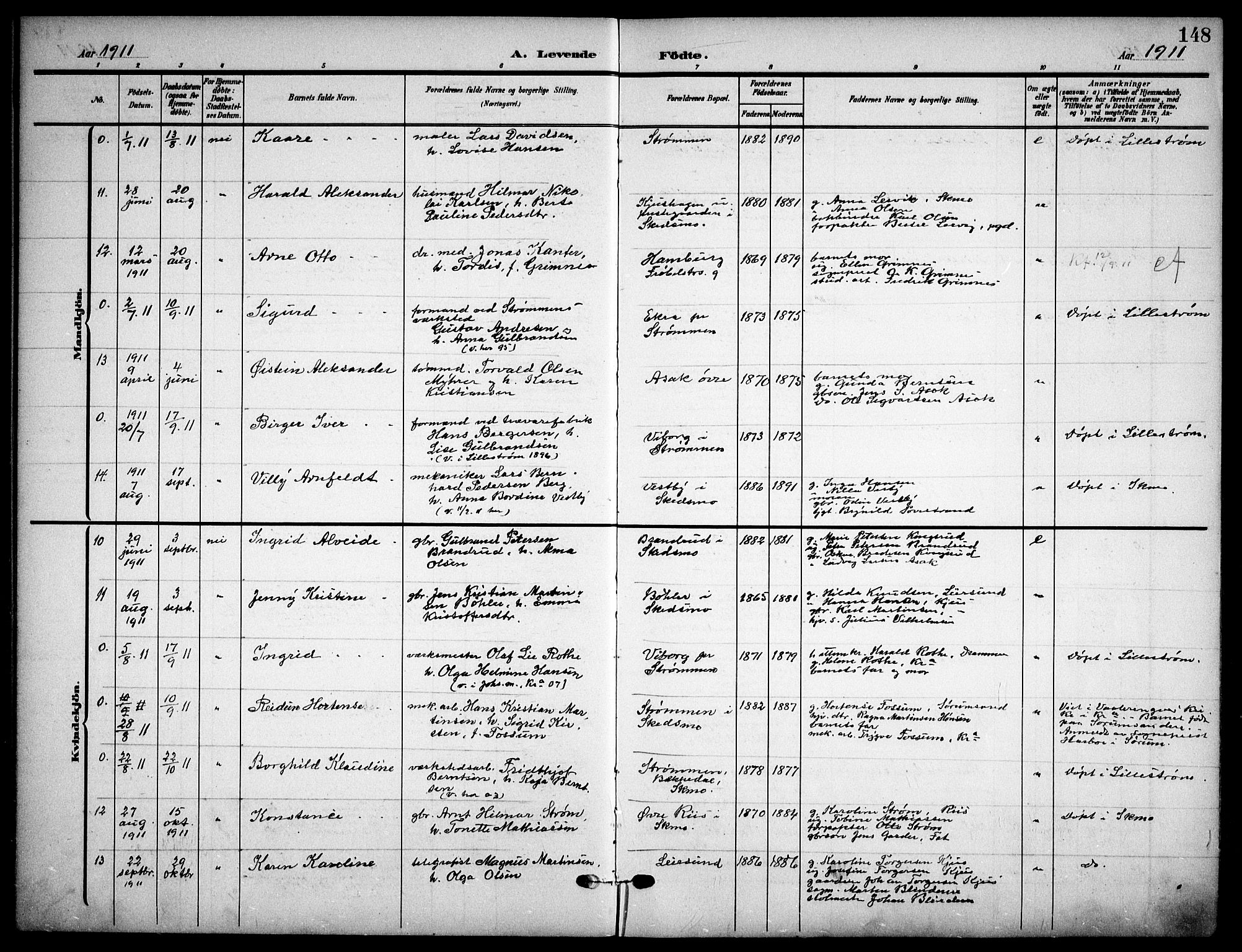 Skedsmo prestekontor Kirkebøker, AV/SAO-A-10033a/F/Fa/L0015: Ministerialbok nr. I 15, 1902-1917, s. 148