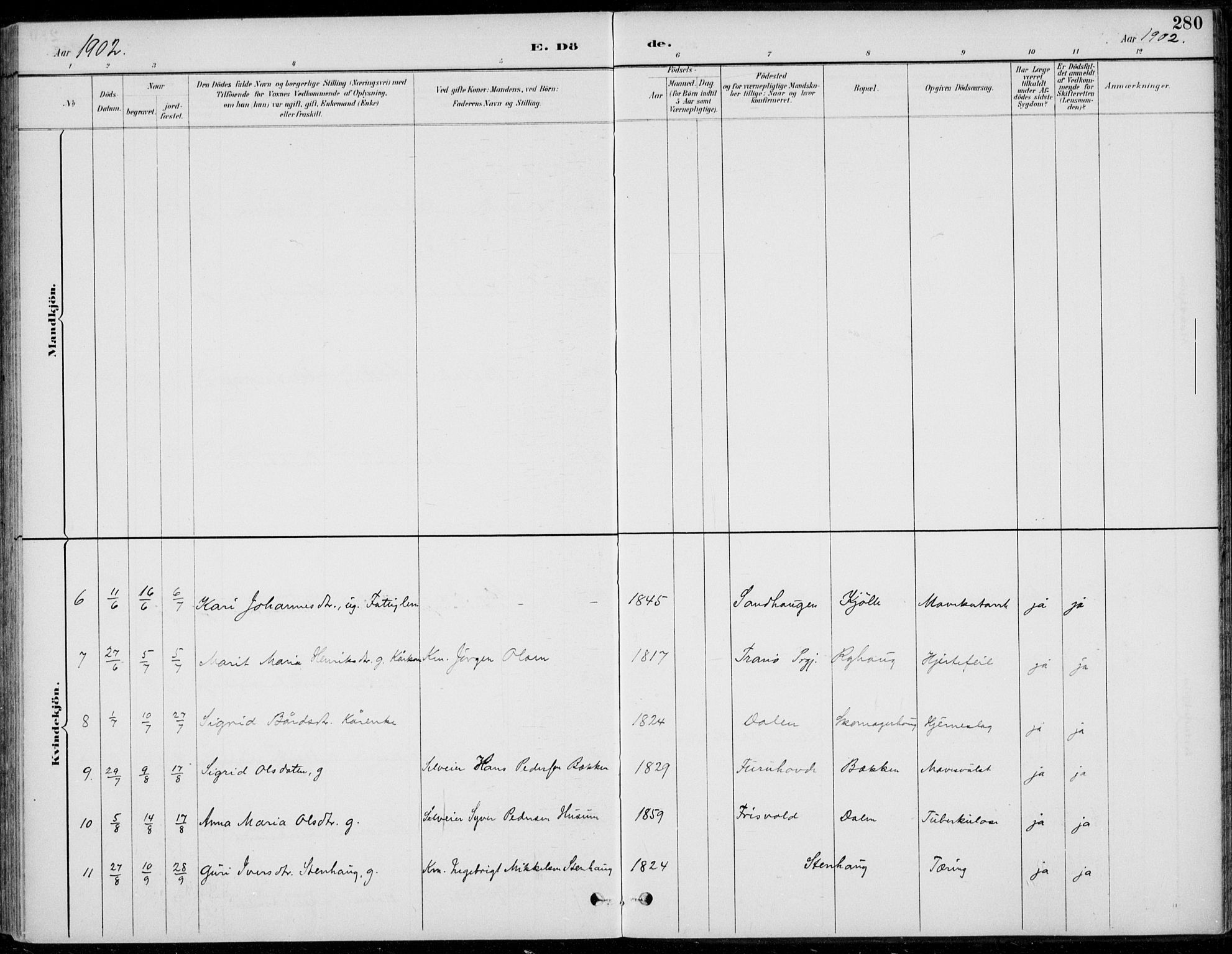 Alvdal prestekontor, AV/SAH-PREST-060/H/Ha/Haa/L0003: Ministerialbok nr. 3, 1886-1912, s. 280