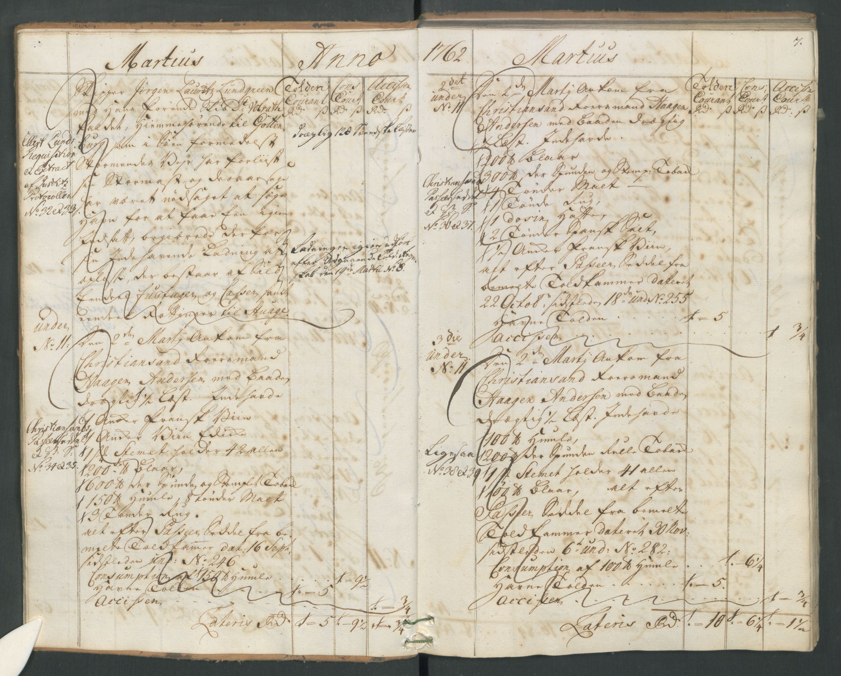 Generaltollkammeret, tollregnskaper, AV/RA-EA-5490/R19/L0021a/0001: Tollregnskaper Flekkefjord / Inngående hovedtollbok, 1762, s. 6b-7a