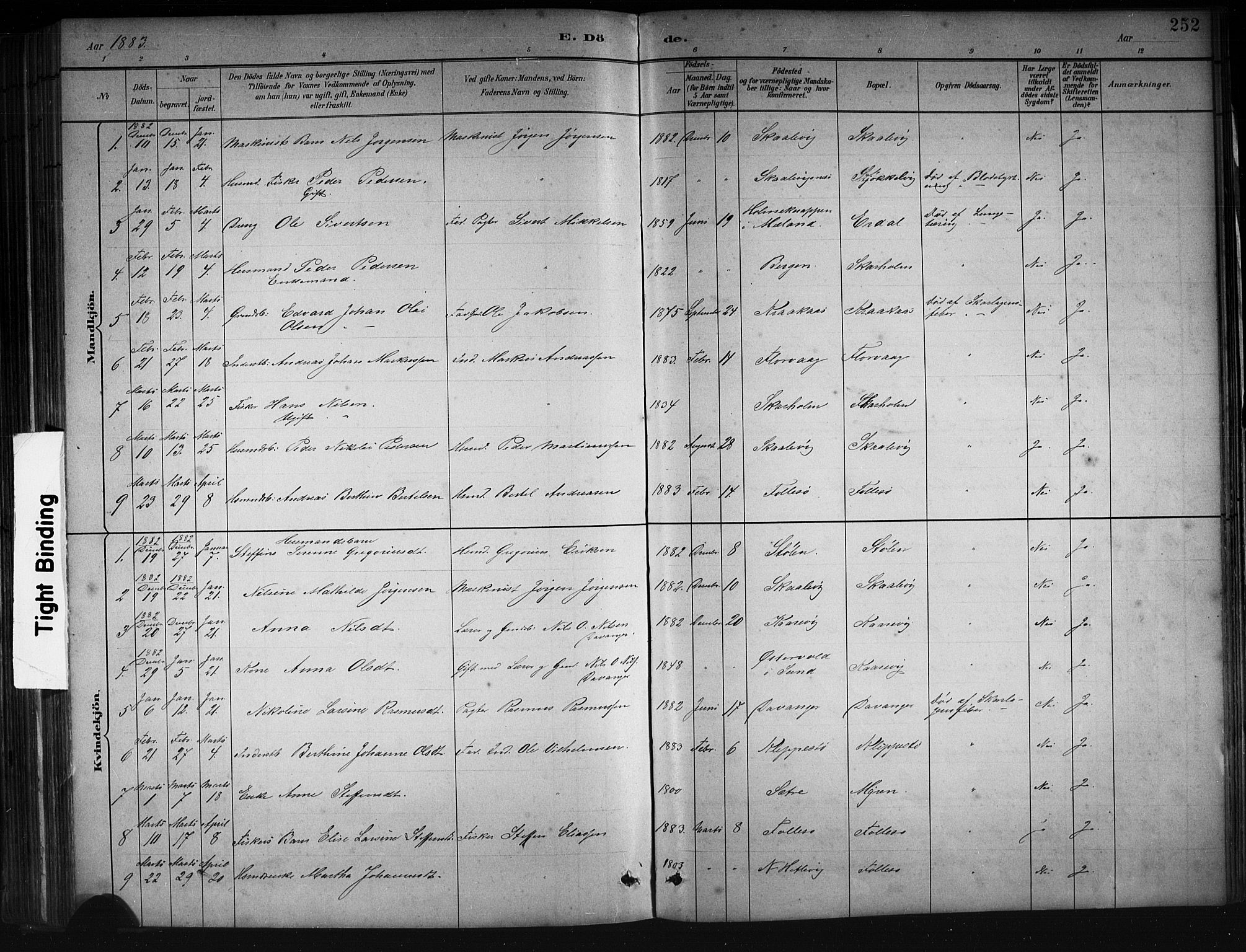 Askøy Sokneprestembete, AV/SAB-A-74101/H/Ha/Hab/Haba/L0008: Klokkerbok nr. A 8, 1882-1893, s. 252