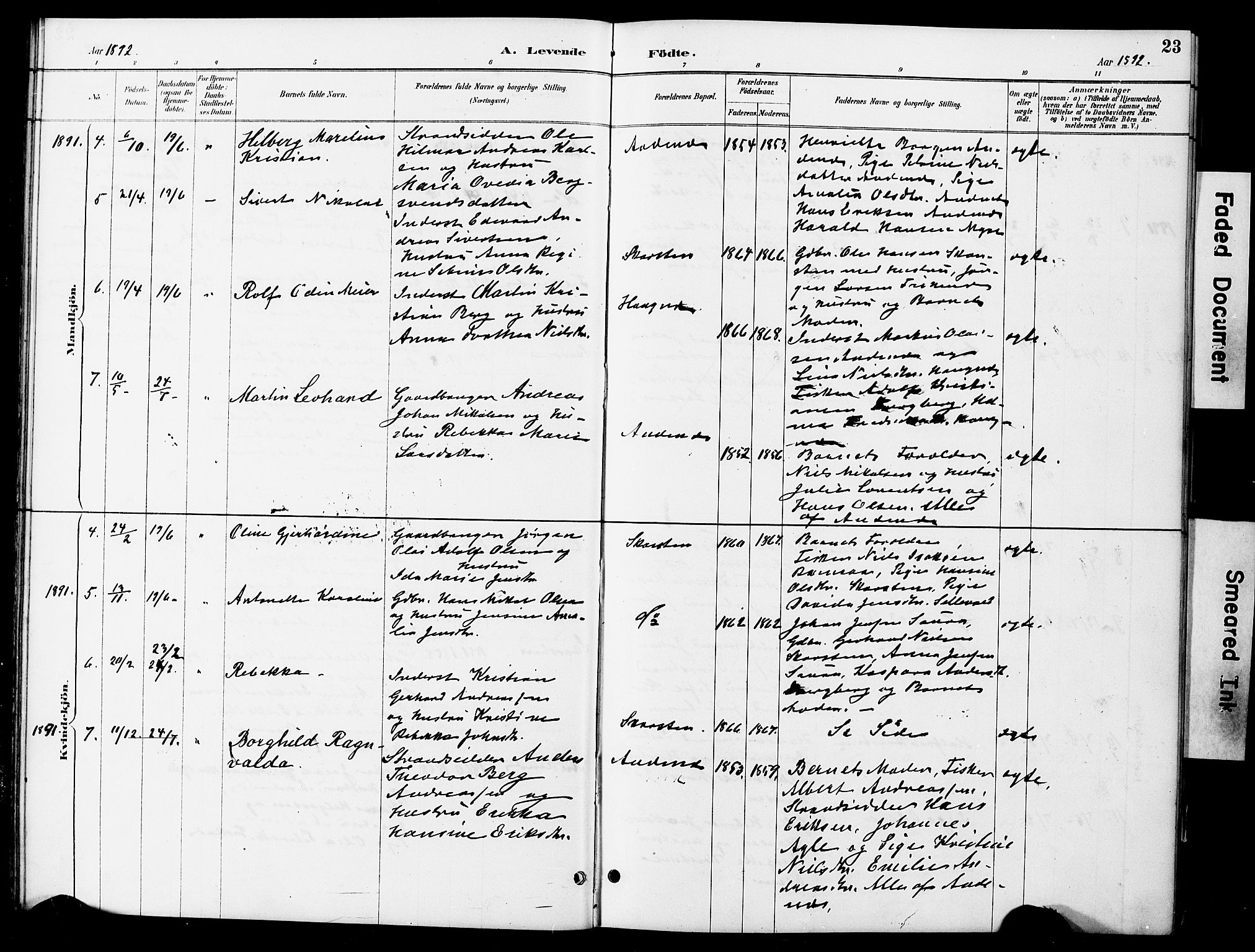 Ministerialprotokoller, klokkerbøker og fødselsregistre - Nordland, AV/SAT-A-1459/899/L1448: Klokkerbok nr. 899C03, 1887-1902, s. 23
