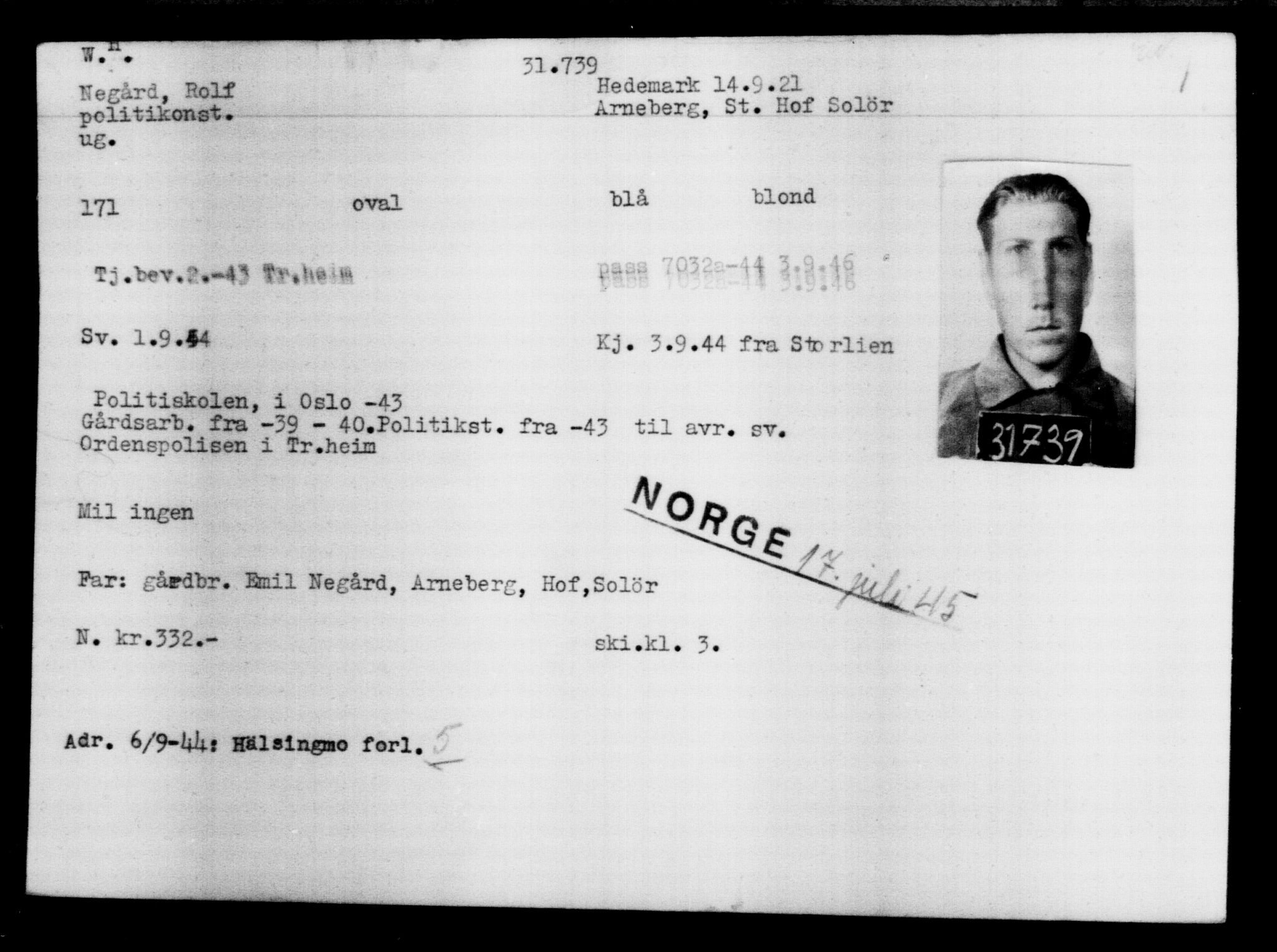 Den Kgl. Norske Legasjons Flyktningskontor, AV/RA-S-6753/V/Va/L0013: Kjesäterkartoteket.  Flyktningenr. 31500-34731, 1940-1945, s. 259
