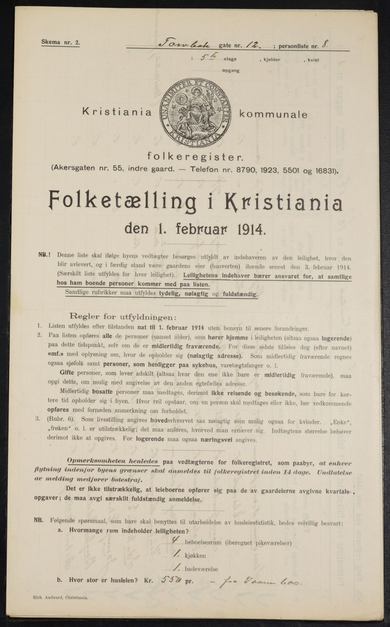 OBA, Kommunal folketelling 1.2.1914 for Kristiania, 1914, s. 115947