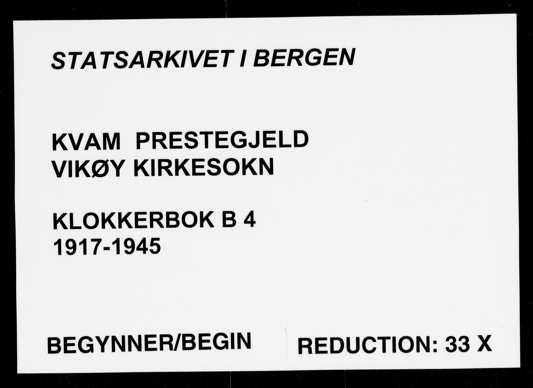 Kvam sokneprestembete, SAB/A-76201/H/Hab: Klokkerbok nr. B 4, 1917-1945