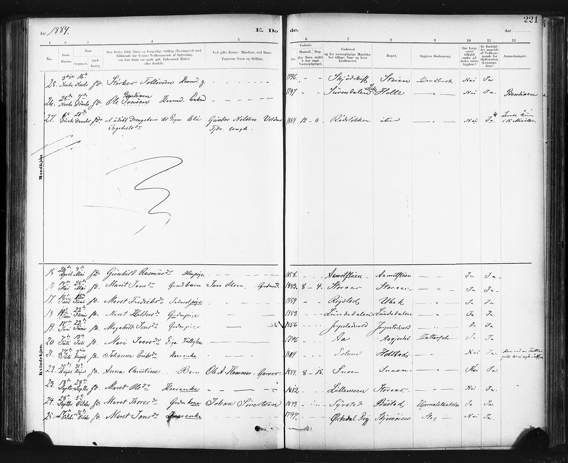 Ministerialprotokoller, klokkerbøker og fødselsregistre - Sør-Trøndelag, SAT/A-1456/672/L0857: Ministerialbok nr. 672A09, 1882-1893, s. 221