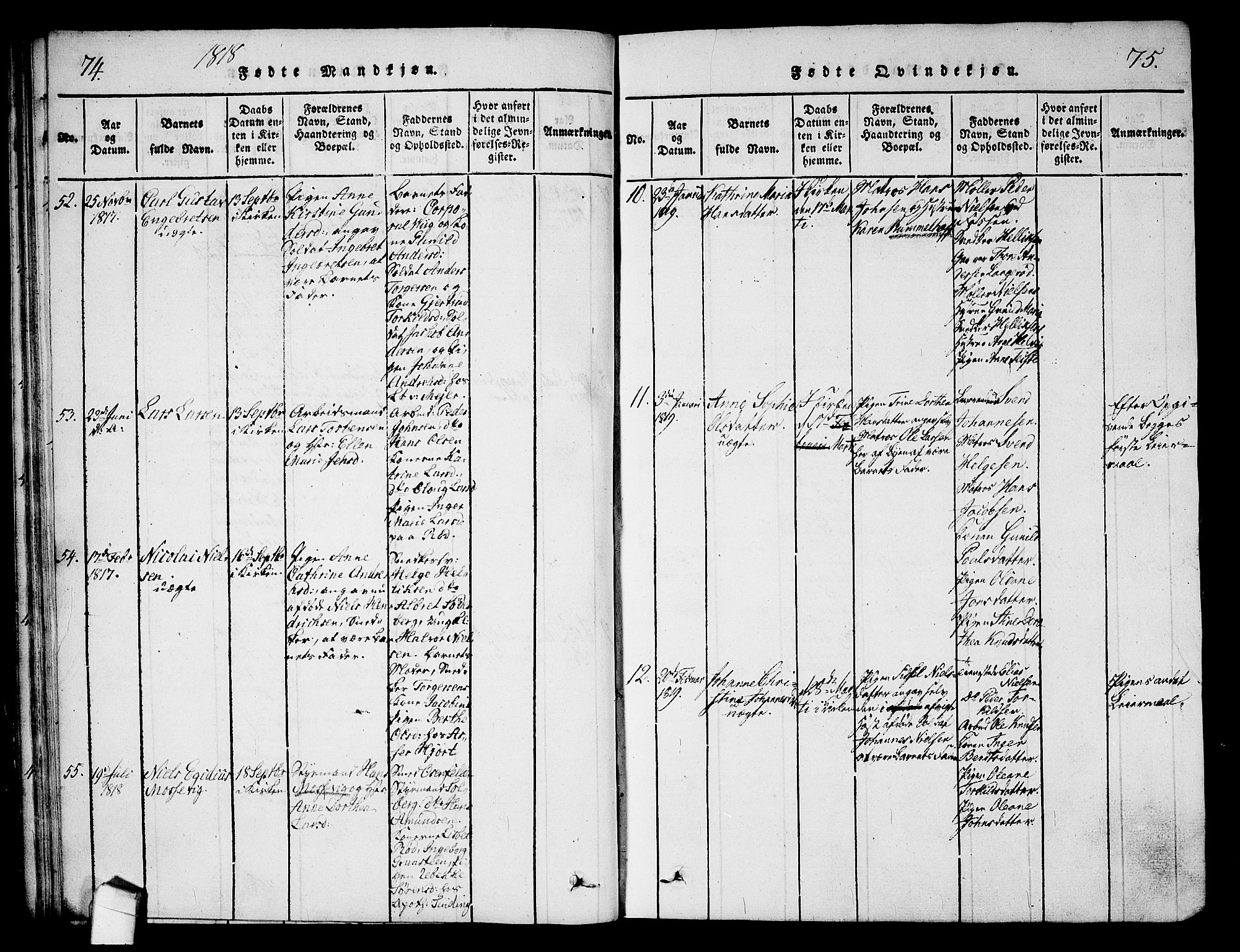 Halden prestekontor Kirkebøker, AV/SAO-A-10909/G/Ga/L0001: Klokkerbok nr. 1, 1815-1833, s. 74-75