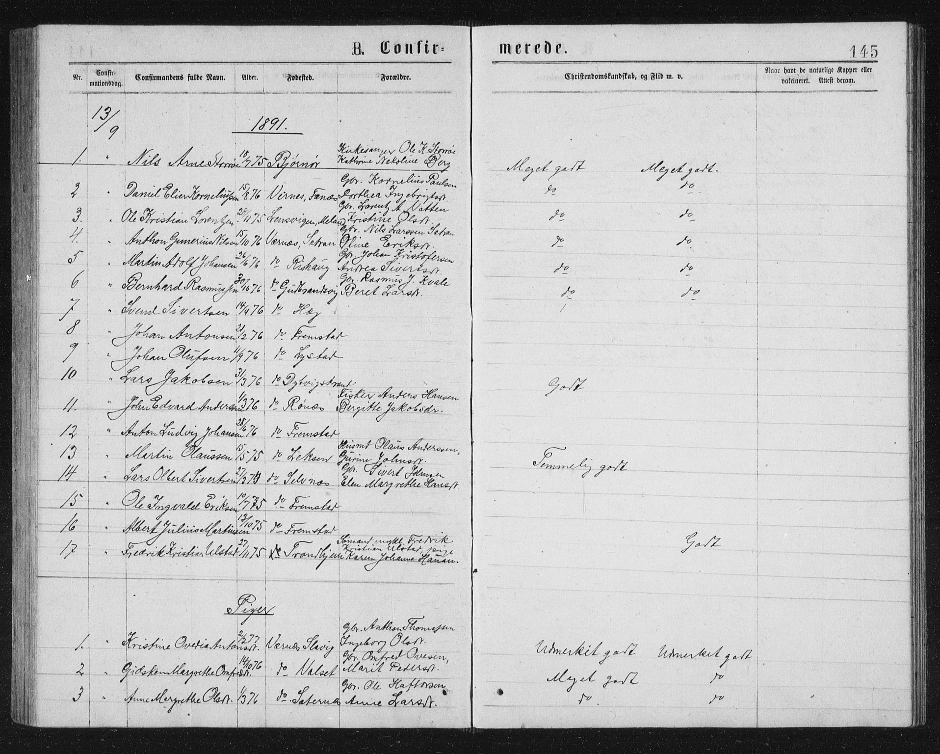 Ministerialprotokoller, klokkerbøker og fødselsregistre - Sør-Trøndelag, SAT/A-1456/662/L0756: Klokkerbok nr. 662C01, 1869-1891, s. 145