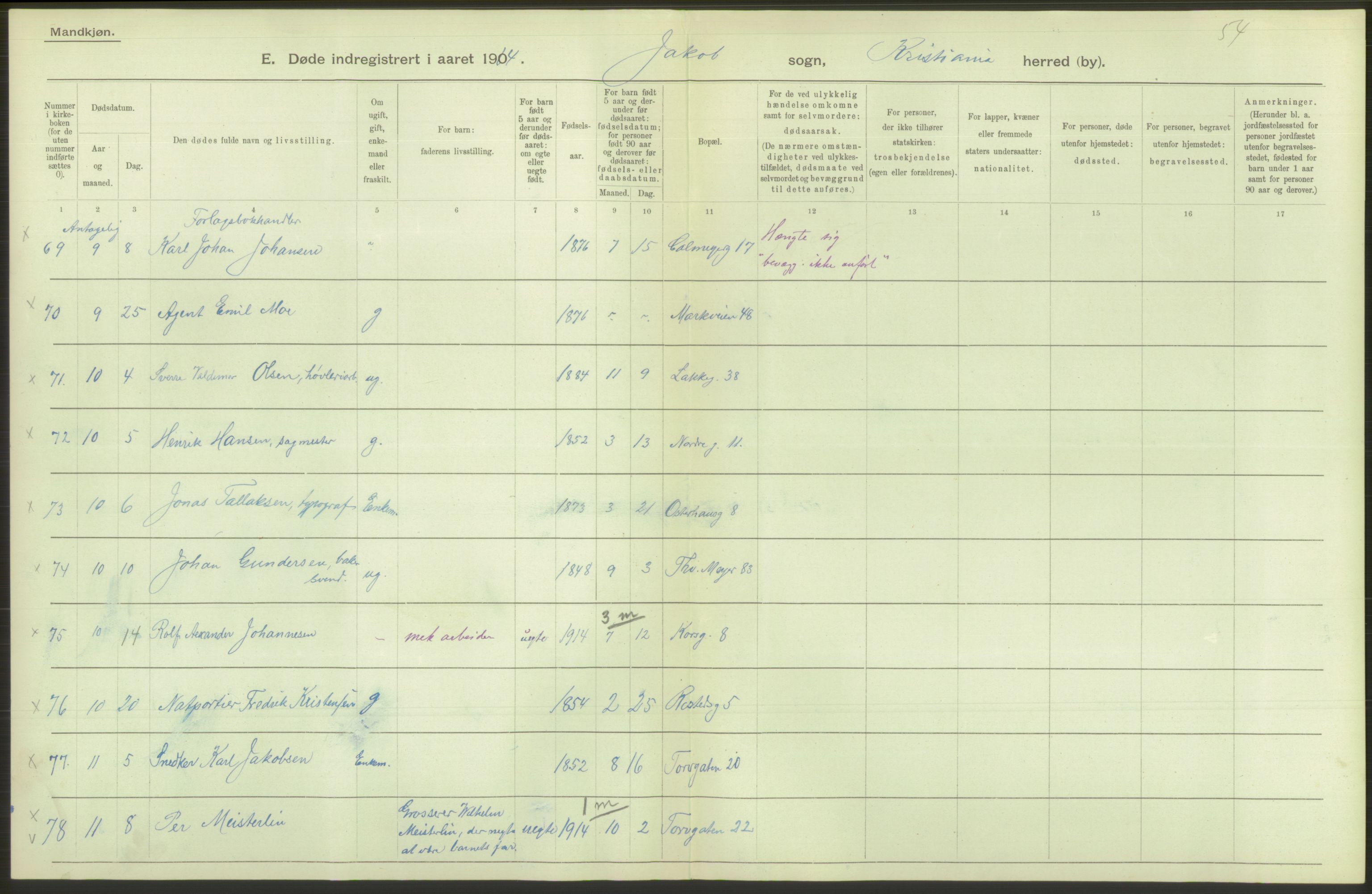 Statistisk sentralbyrå, Sosiodemografiske emner, Befolkning, AV/RA-S-2228/D/Df/Dfb/Dfbd/L0008: Kristiania: Døde, 1914, s. 550