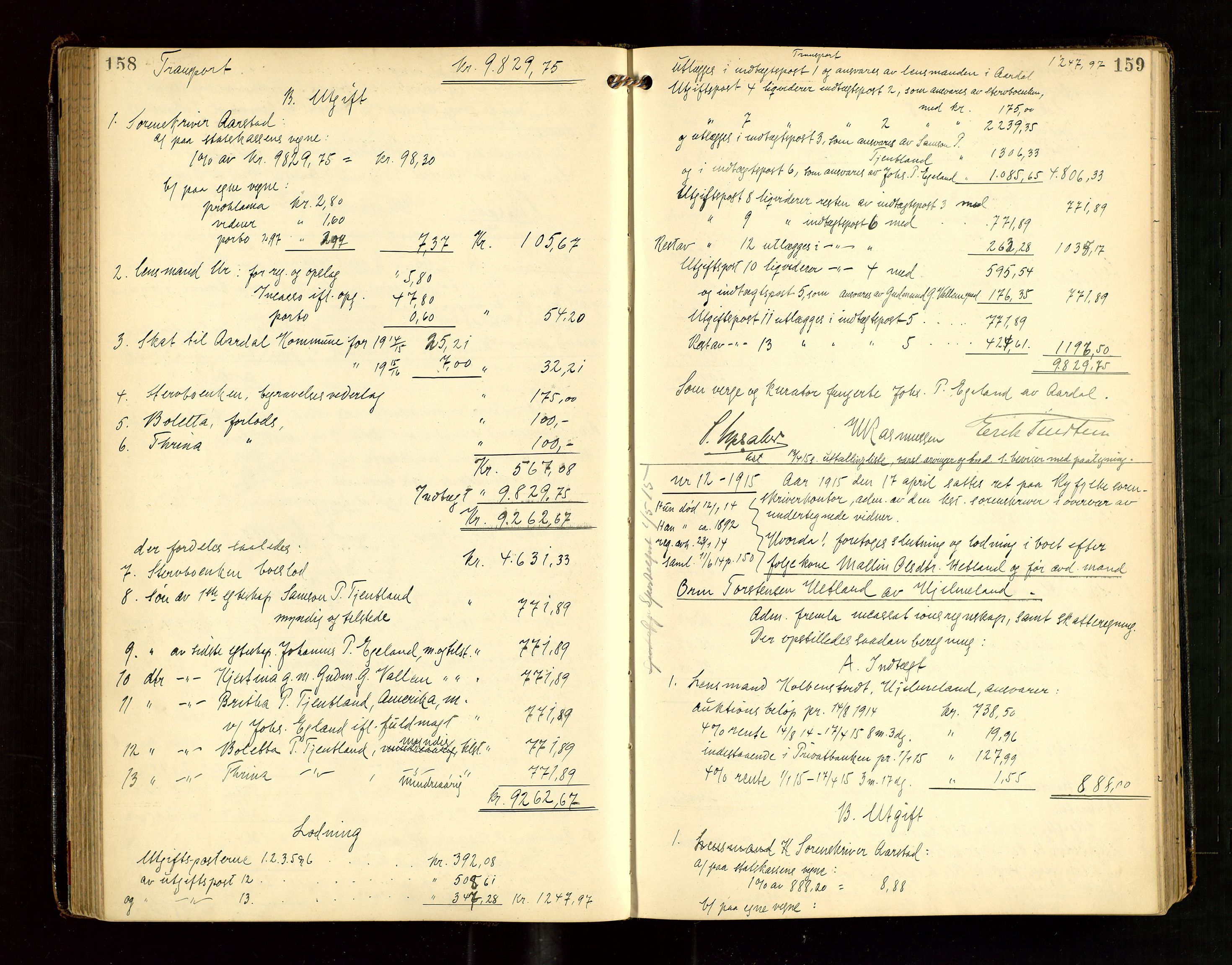 Ryfylke tingrett, AV/SAST-A-100055/001/IV/IVG/L0004: Skifteutlodningsprotokoll Med register, 1912-1918, s. 158-159