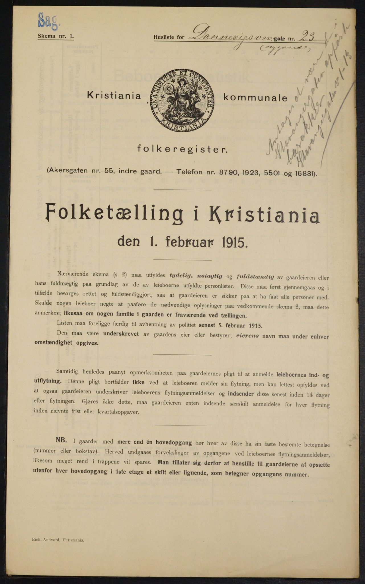 OBA, Kommunal folketelling 1.2.1915 for Kristiania, 1915, s. 15318