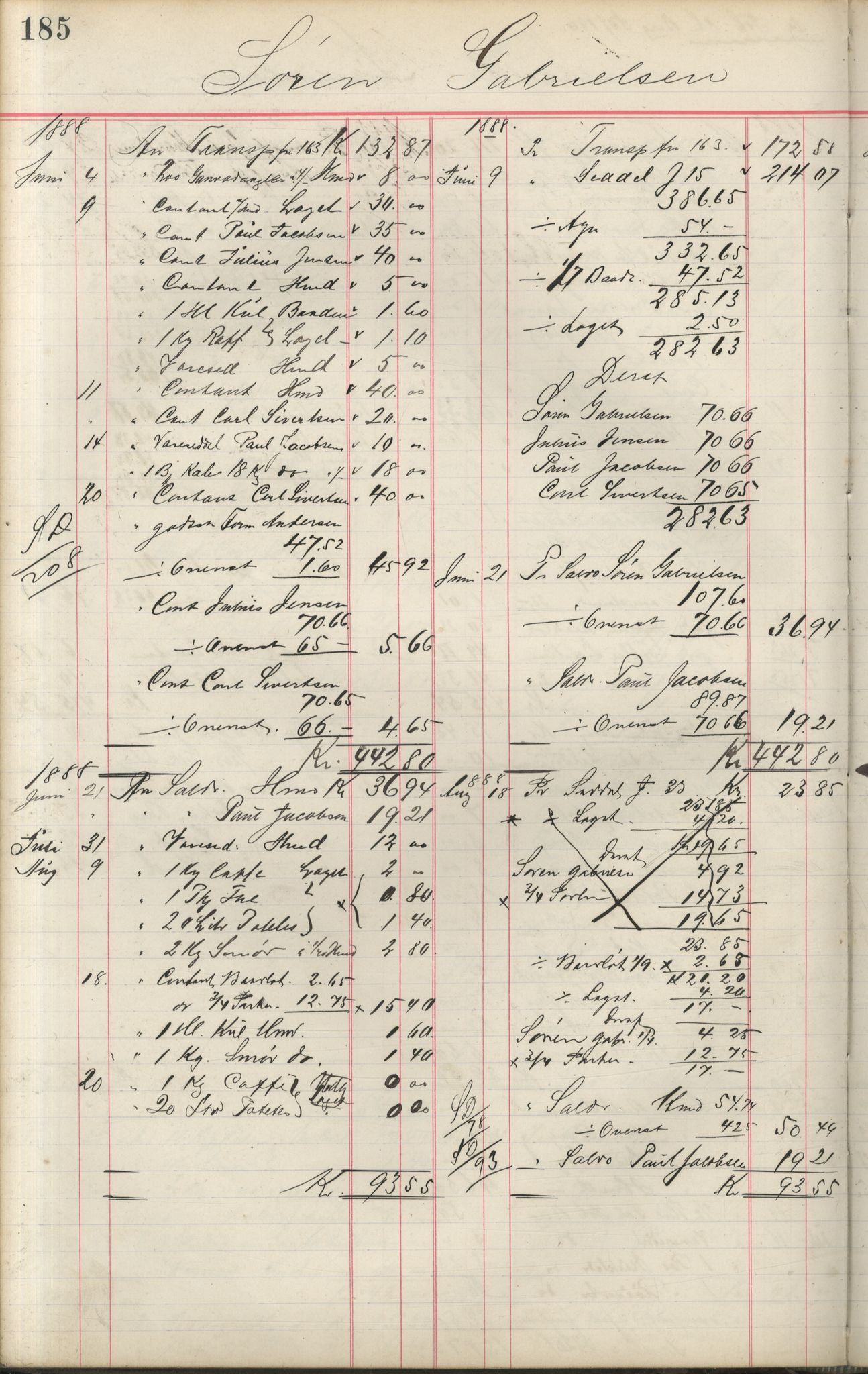 Brodtkorb handel A/S, VAMU/A-0001/F/Fa/L0001/0002: Kompanibøker. Innensogns / Compagnibog for Indensogns Fiskere No 11, 1887-1889, s. 185