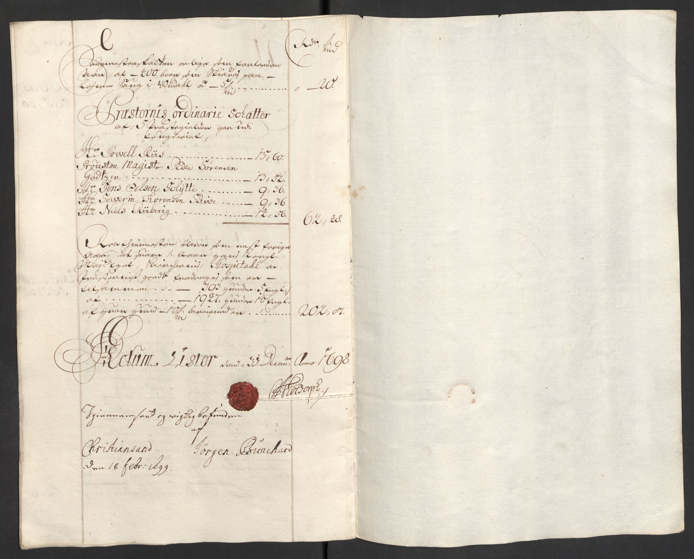 Rentekammeret inntil 1814, Reviderte regnskaper, Fogderegnskap, RA/EA-4092/R43/L2547: Fogderegnskap Lista og Mandal, 1698-1699, s. 25