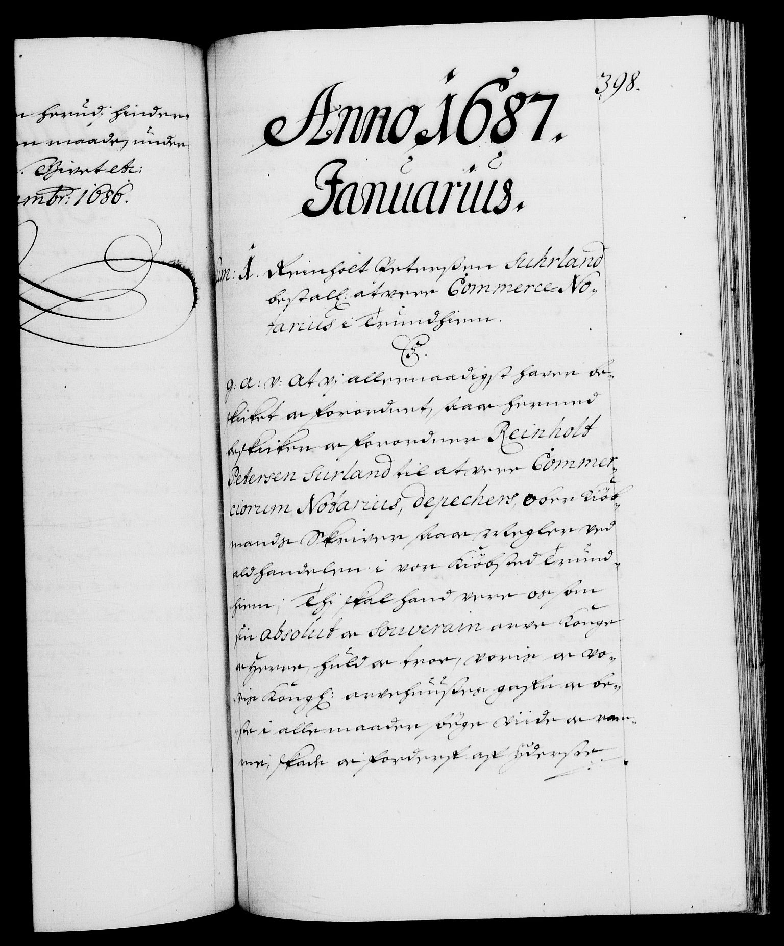 Danske Kanselli 1572-1799, RA/EA-3023/F/Fc/Fca/Fcaa/L0014: Norske registre (mikrofilm), 1685-1687, s. 398a