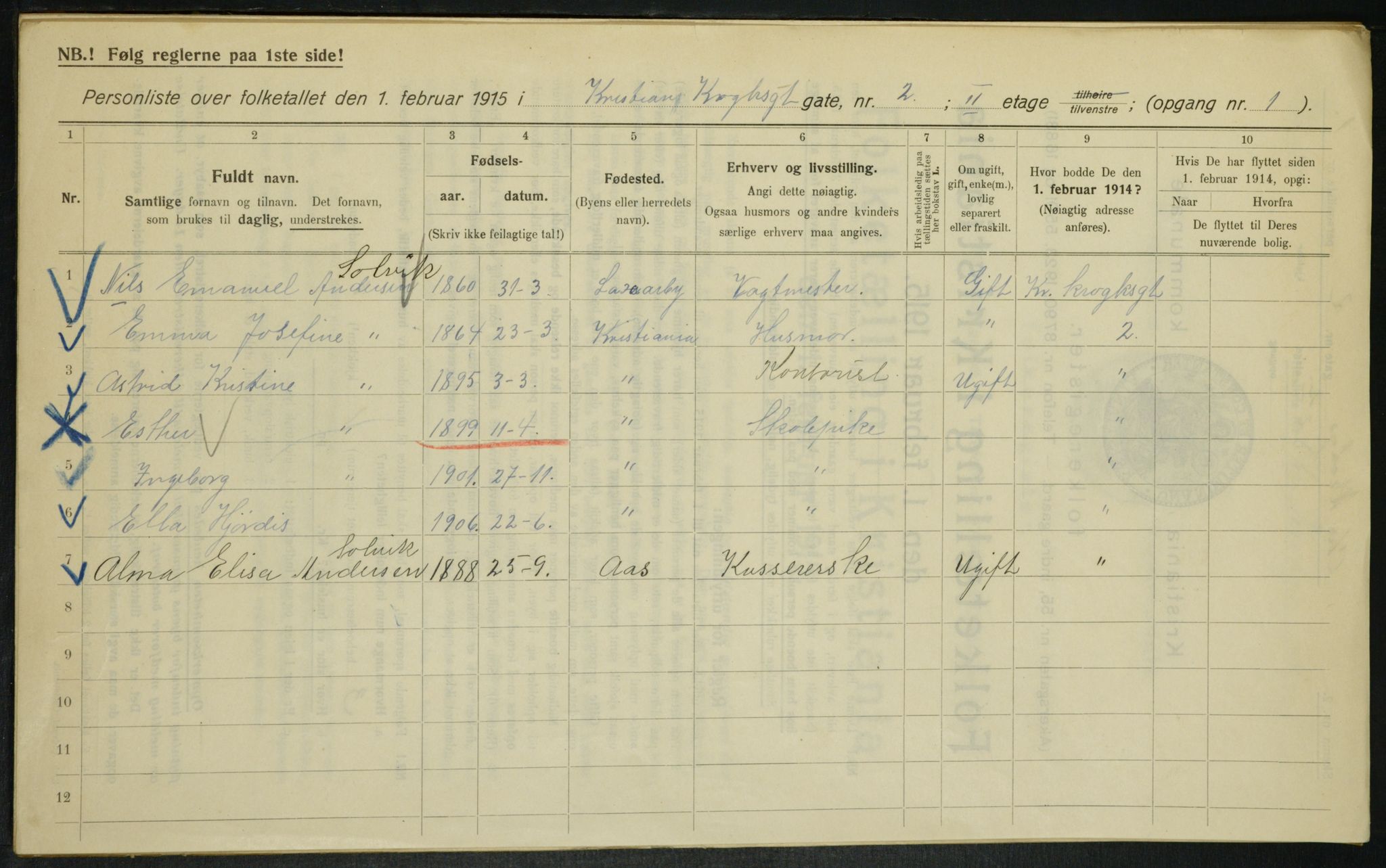 OBA, Kommunal folketelling 1.2.1915 for Kristiania, 1915, s. 11814