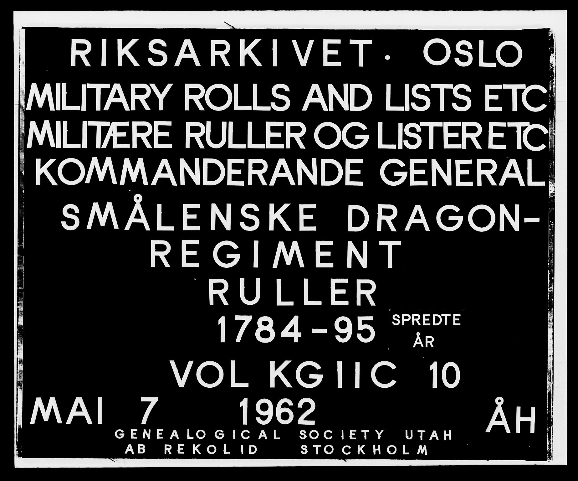Generalitets- og kommissariatskollegiet, Det kongelige norske kommissariatskollegium, RA/EA-5420/E/Eh/L0010: Smålenske dragonregiment, 1786-1795, s. 1