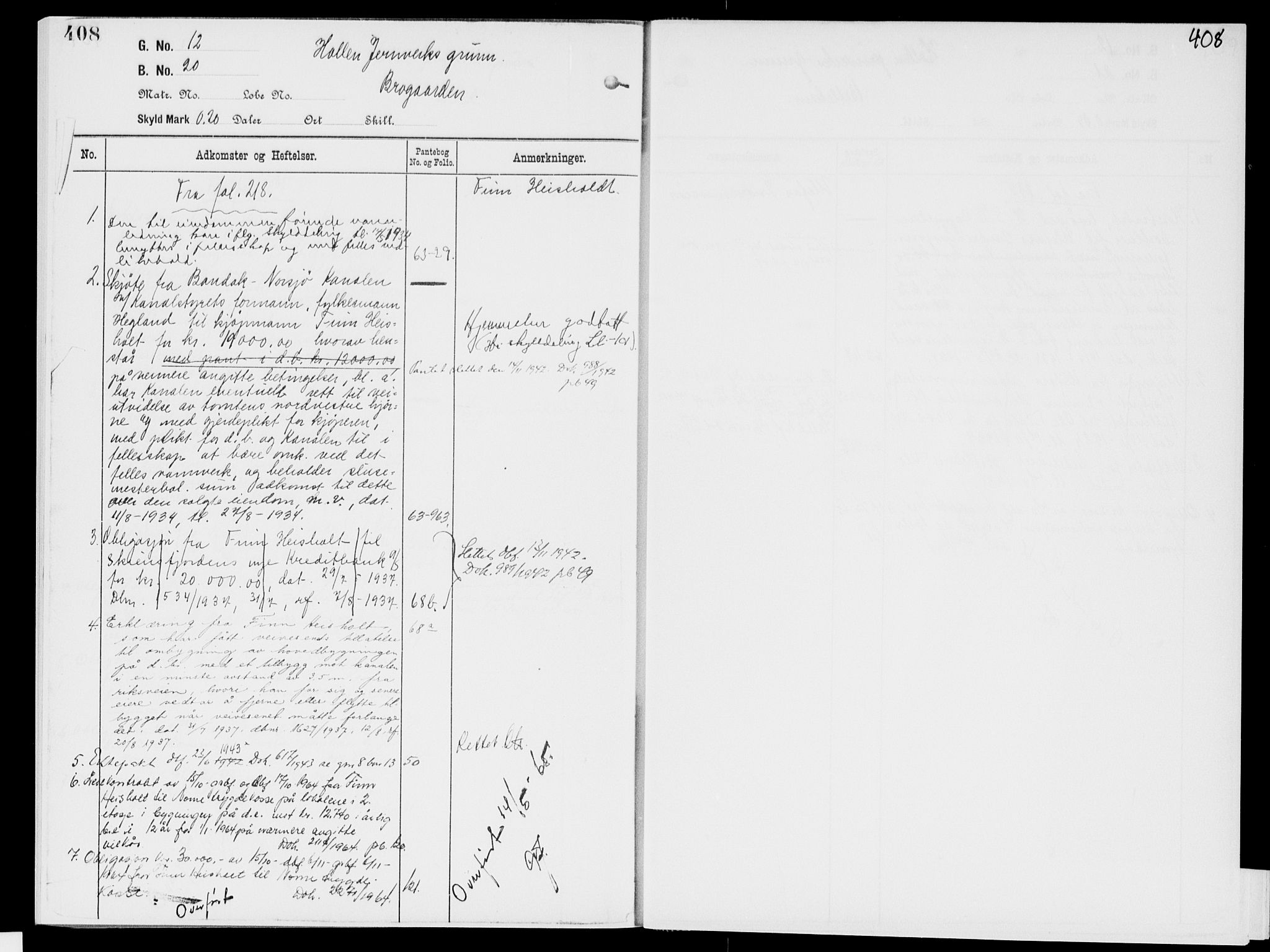 Nedre Telemark sorenskriveri, AV/SAKO-A-135/G/Gb/Gbg/L0001: Panteregister nr. VII 1, s. 408
