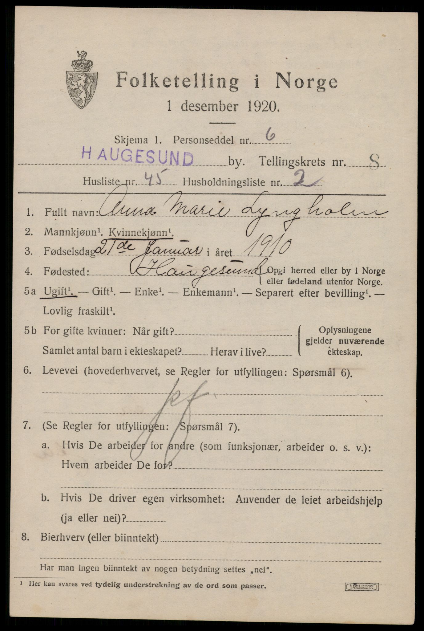 SAST, Folketelling 1920 for 1106 Haugesund kjøpstad, 1920, s. 28227