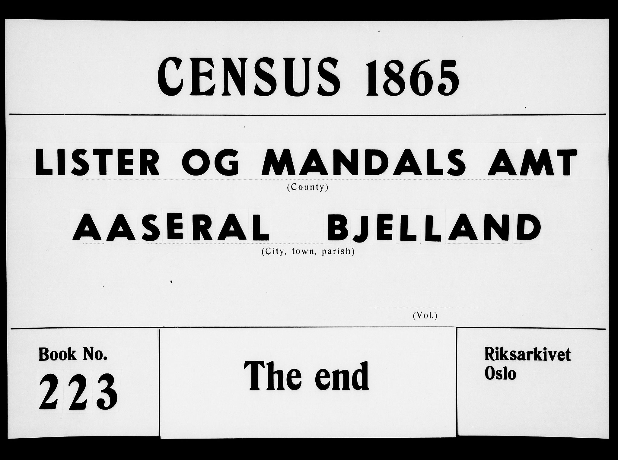 RA, Folketelling 1865 for 1024P Bjelland prestegjeld, 1865, s. 122