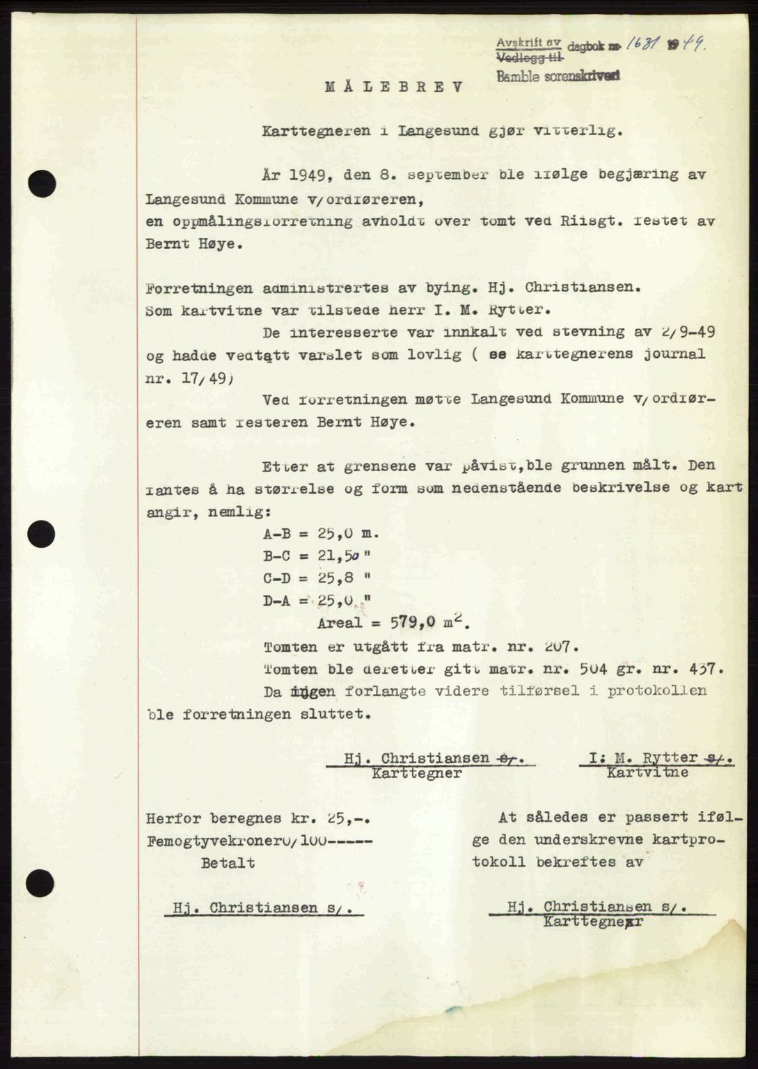 Bamble sorenskriveri, SAKO/A-214/G/Ga/Gag/L0015: Pantebok nr. A-15, 1949-1949, Dagboknr: 1631/1949
