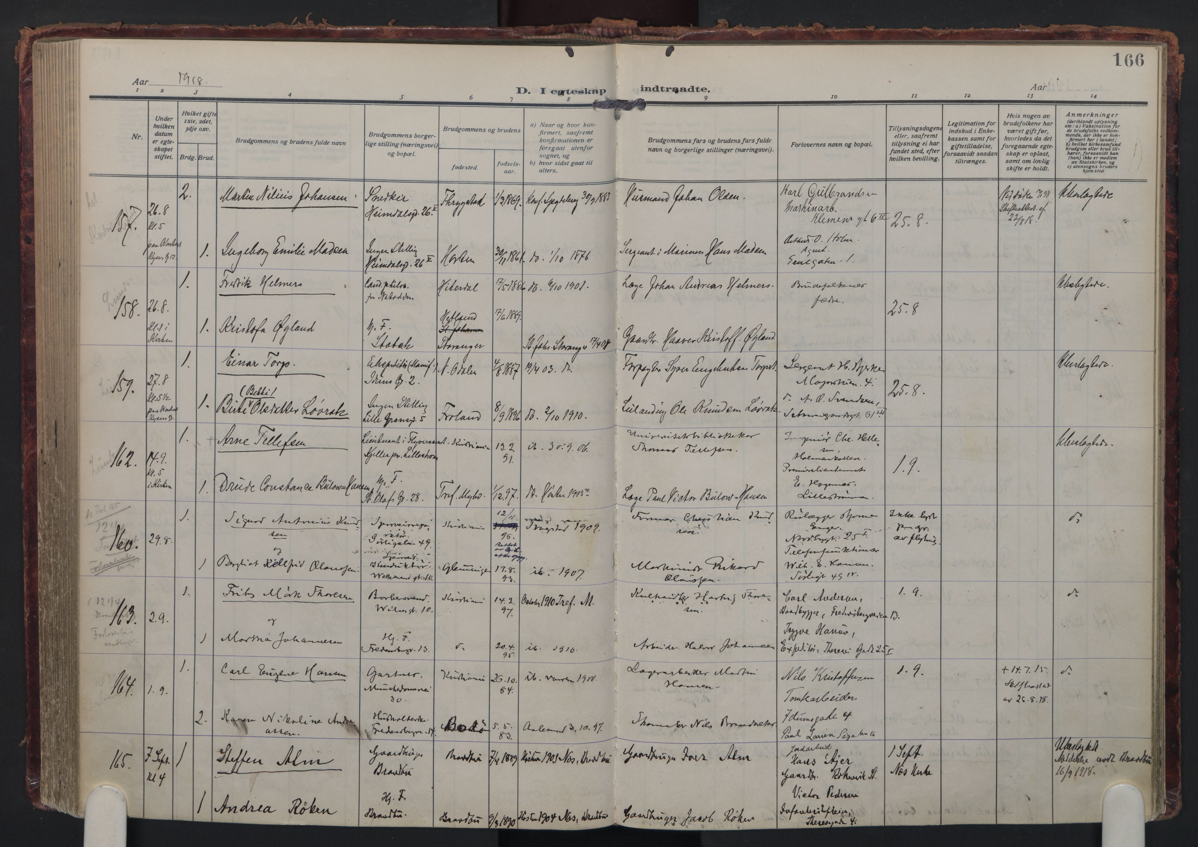 Trefoldighet prestekontor Kirkebøker, AV/SAO-A-10882/F/Fc/L0007: Ministerialbok nr. III 7, 1914-1920, s. 166