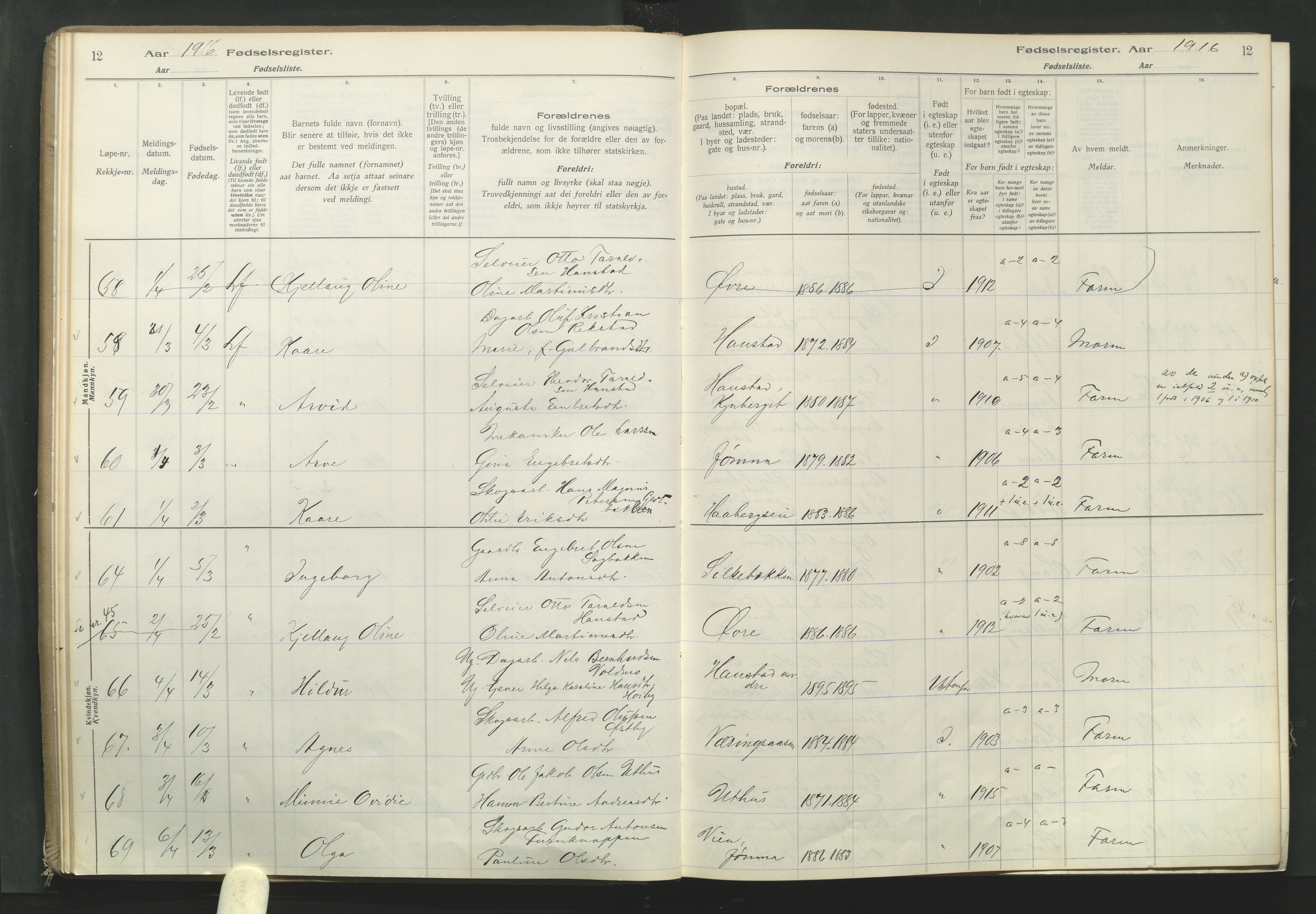 Elverum prestekontor, AV/SAH-PREST-044/I/Id/L0001: Fødselsregister nr. 1, 1916-1921