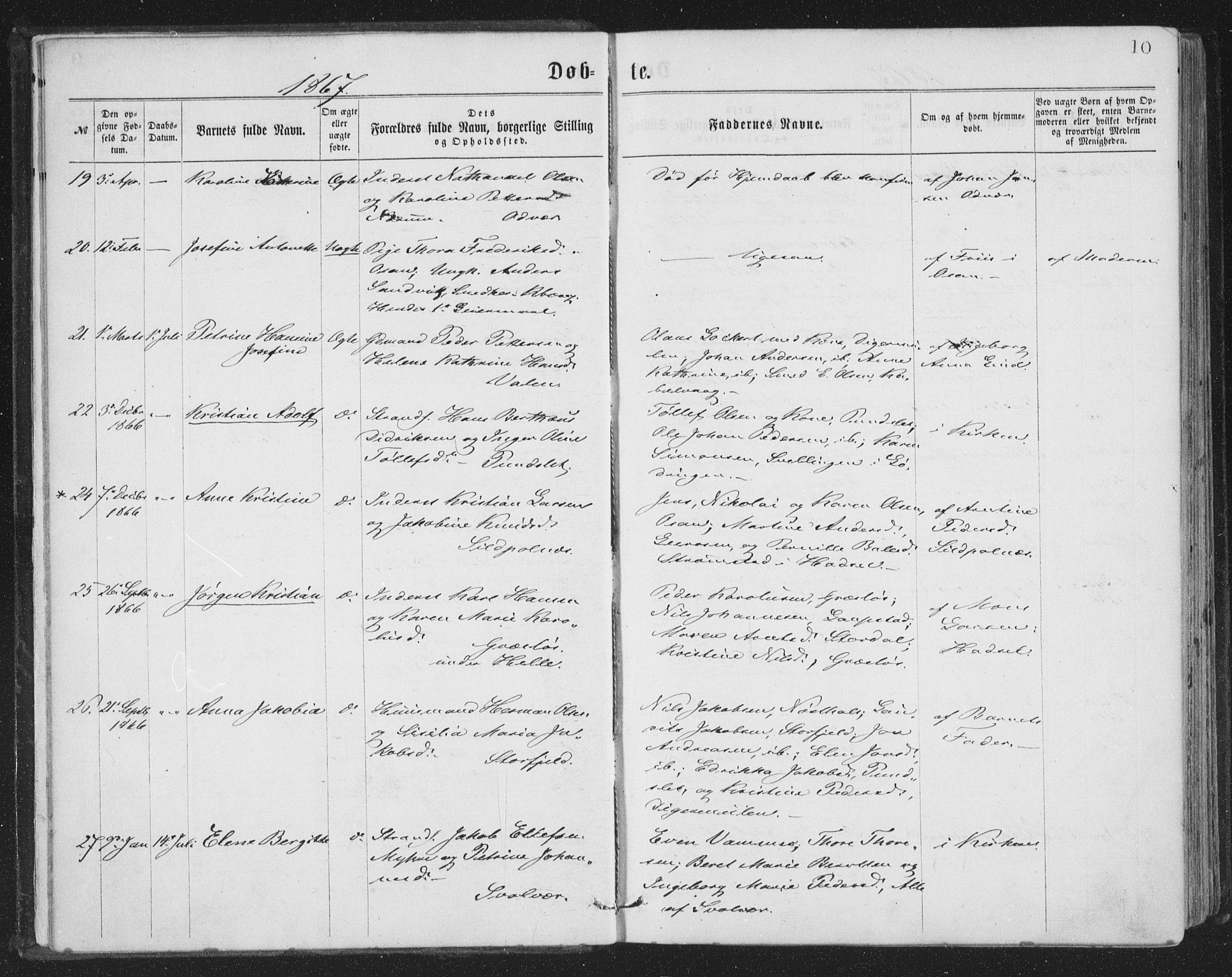 Ministerialprotokoller, klokkerbøker og fødselsregistre - Nordland, AV/SAT-A-1459/874/L1057: Ministerialbok nr. 874A01, 1866-1877, s. 10