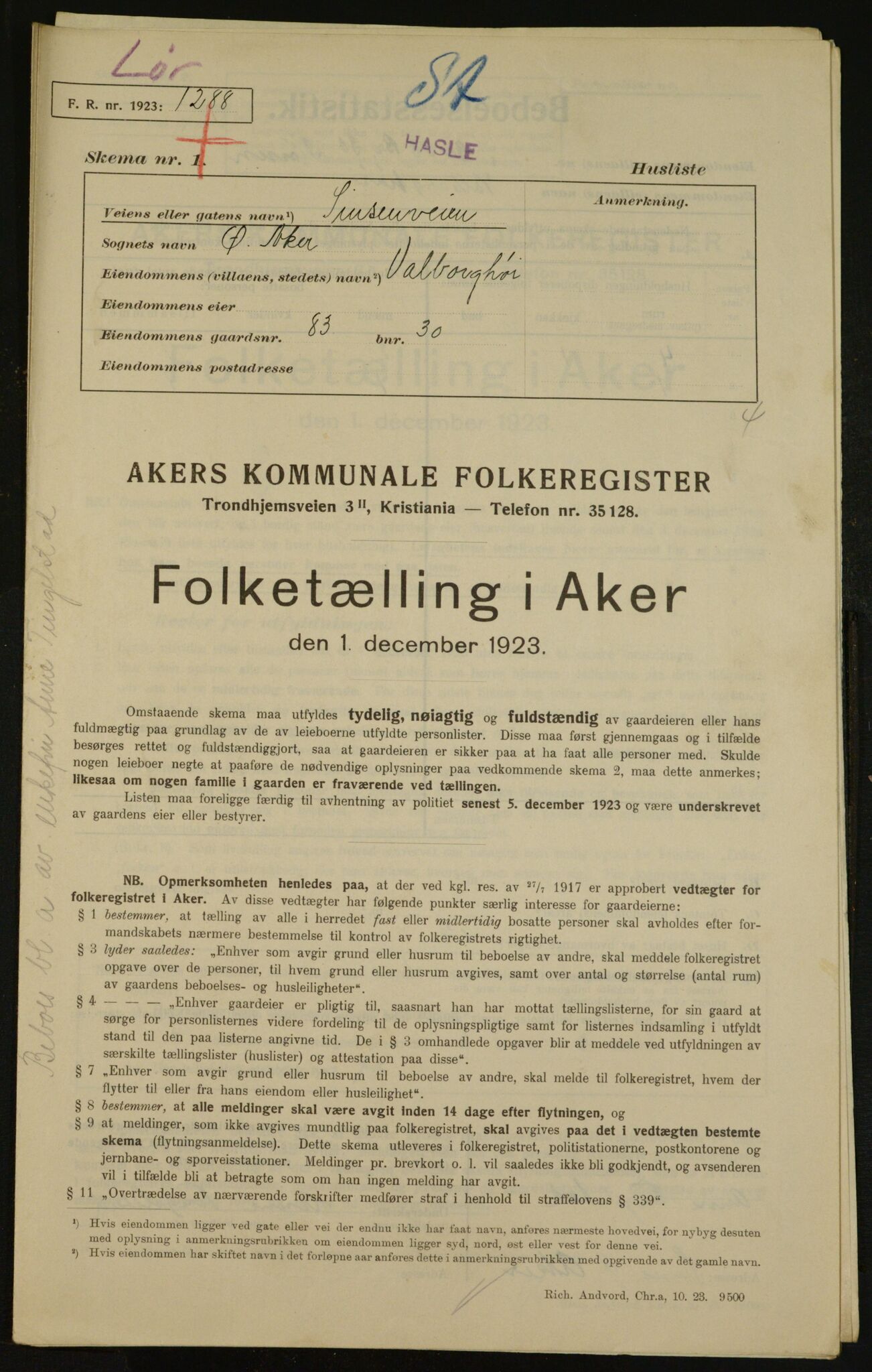 , Kommunal folketelling 1.12.1923 for Aker, 1923, s. 30543