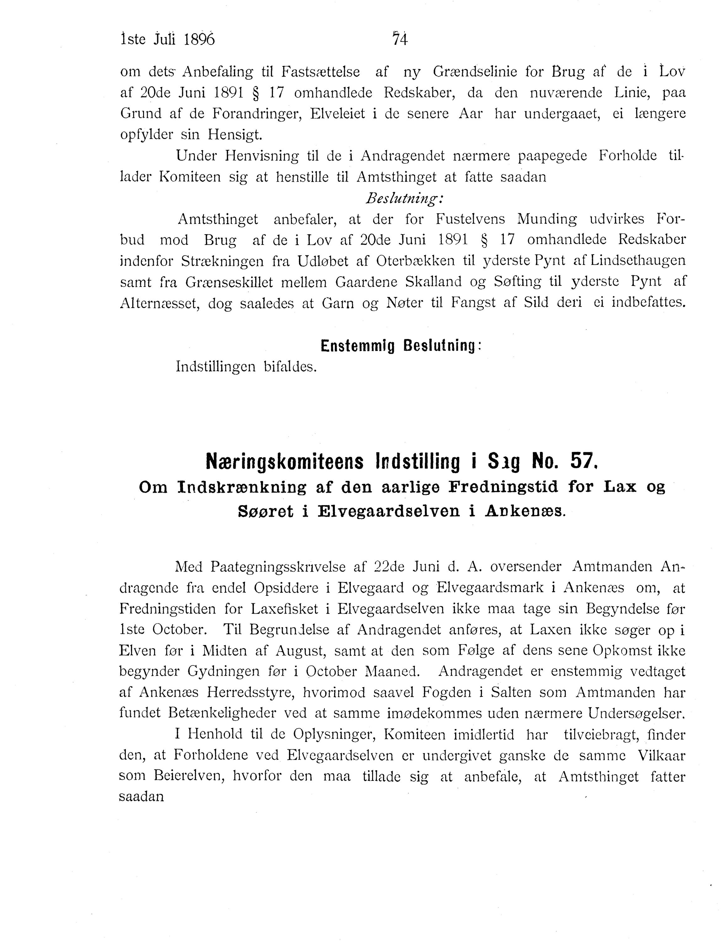 Nordland Fylkeskommune. Fylkestinget, AIN/NFK-17/176/A/Ac/L0019: Fylkestingsforhandlinger 1896, 1896