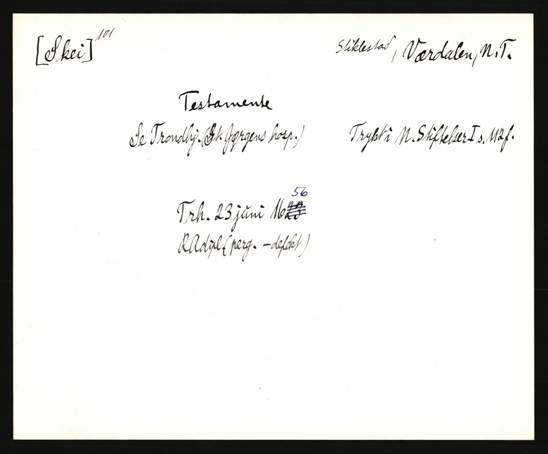 Riksarkivets diplomsamling, AV/RA-EA-5965/F35/F35e/L0033: Registreringssedler Nord-Trøndelag, 1400-1700, s. 73