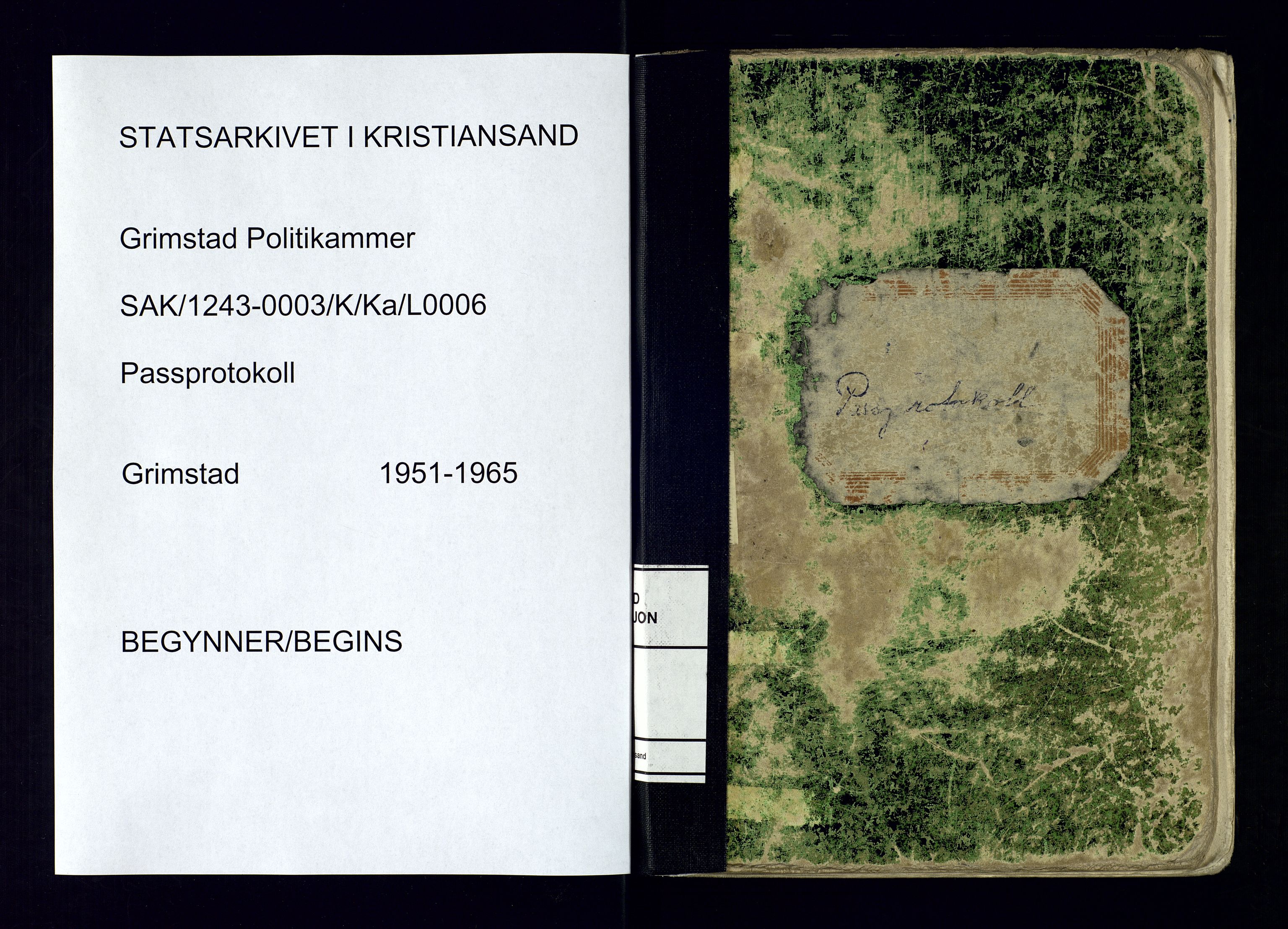 Grimstad politistasjon, SAK/1243-0003/K/Ka/L0006: Passprotokoll nr 126, 1951-1965, s. 1